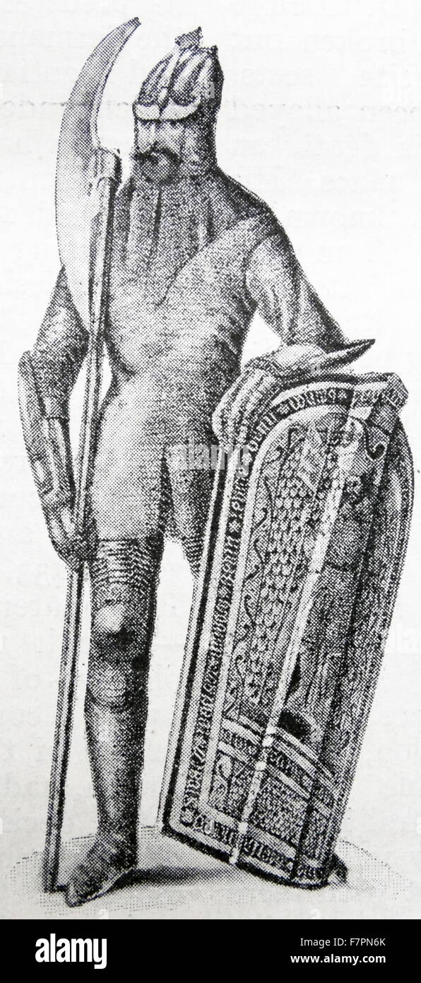 Böhmischen Krieger in einer Kette Rüstung des 15. Jahrhunderts typisch. Stockfoto