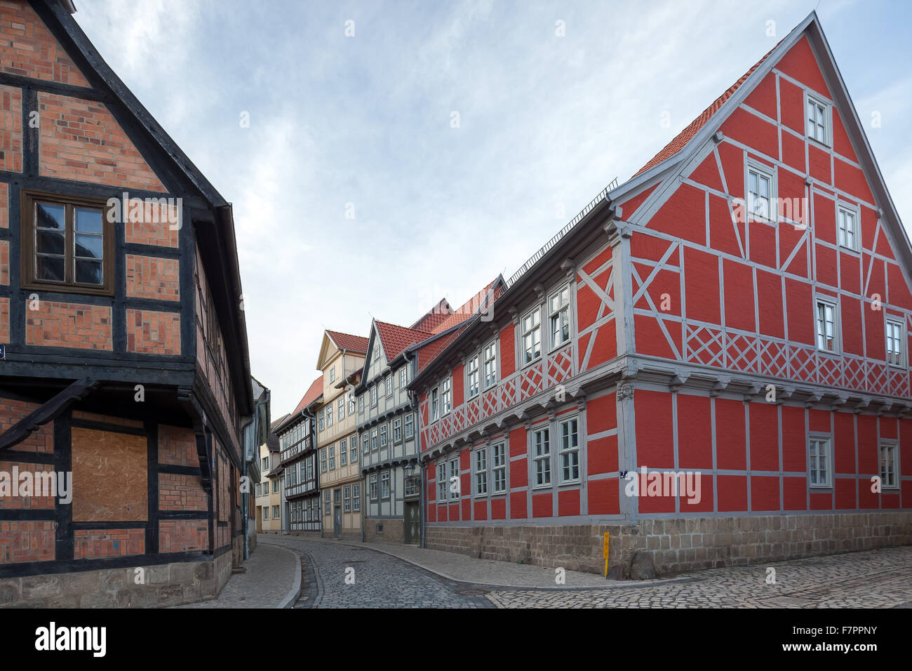 Traditionelle halbe Holzhaus in Quedlinburg, Deutschland. Stockfoto