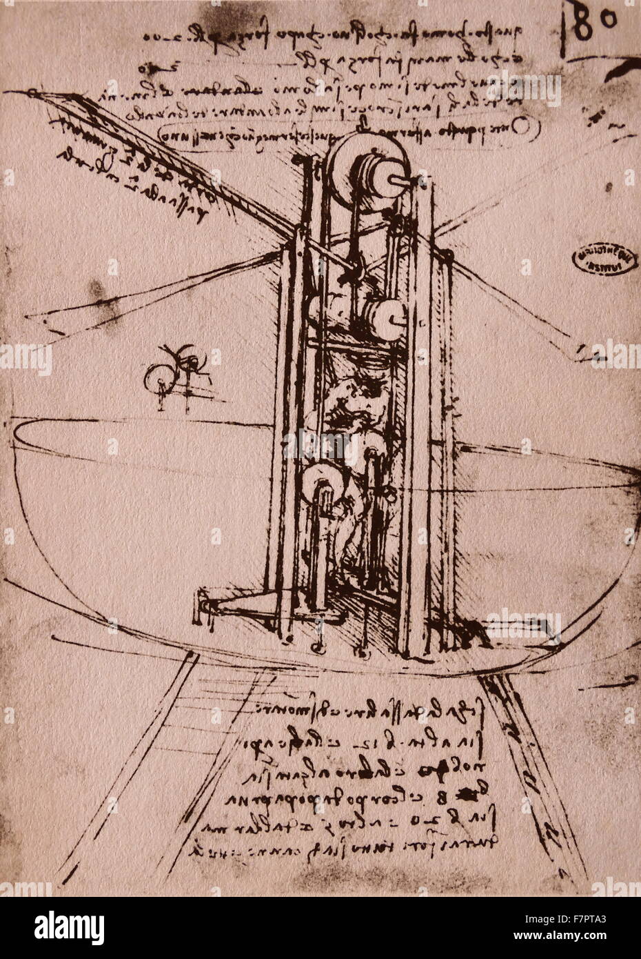 Skizzieren Sie eine Flugmaschine von Leonardo da Vinci, ca. 1495. Stockfoto