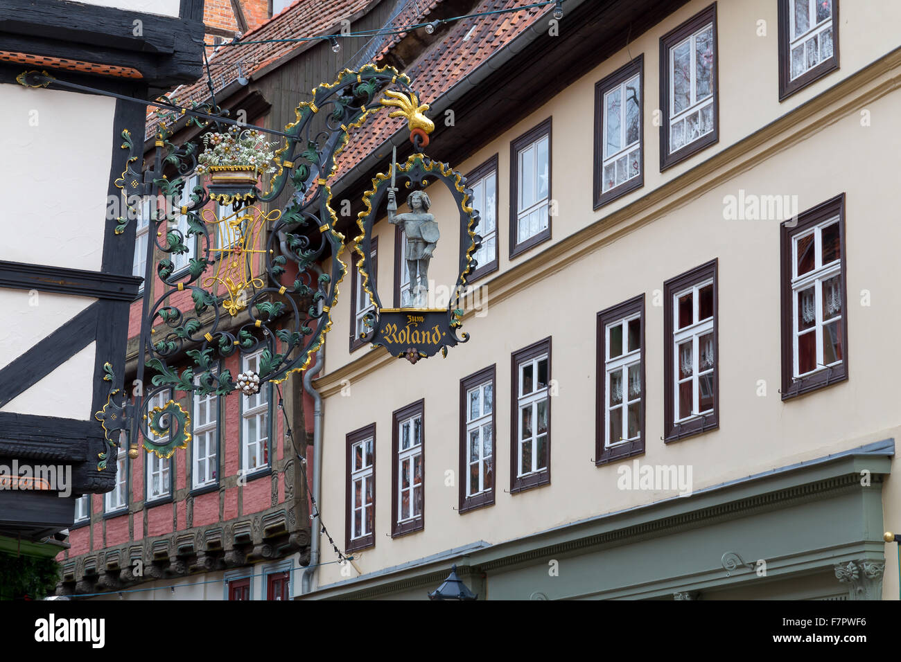 Alte Fachwerkhäuser in Quedlinburg, Deutschland Stockfoto