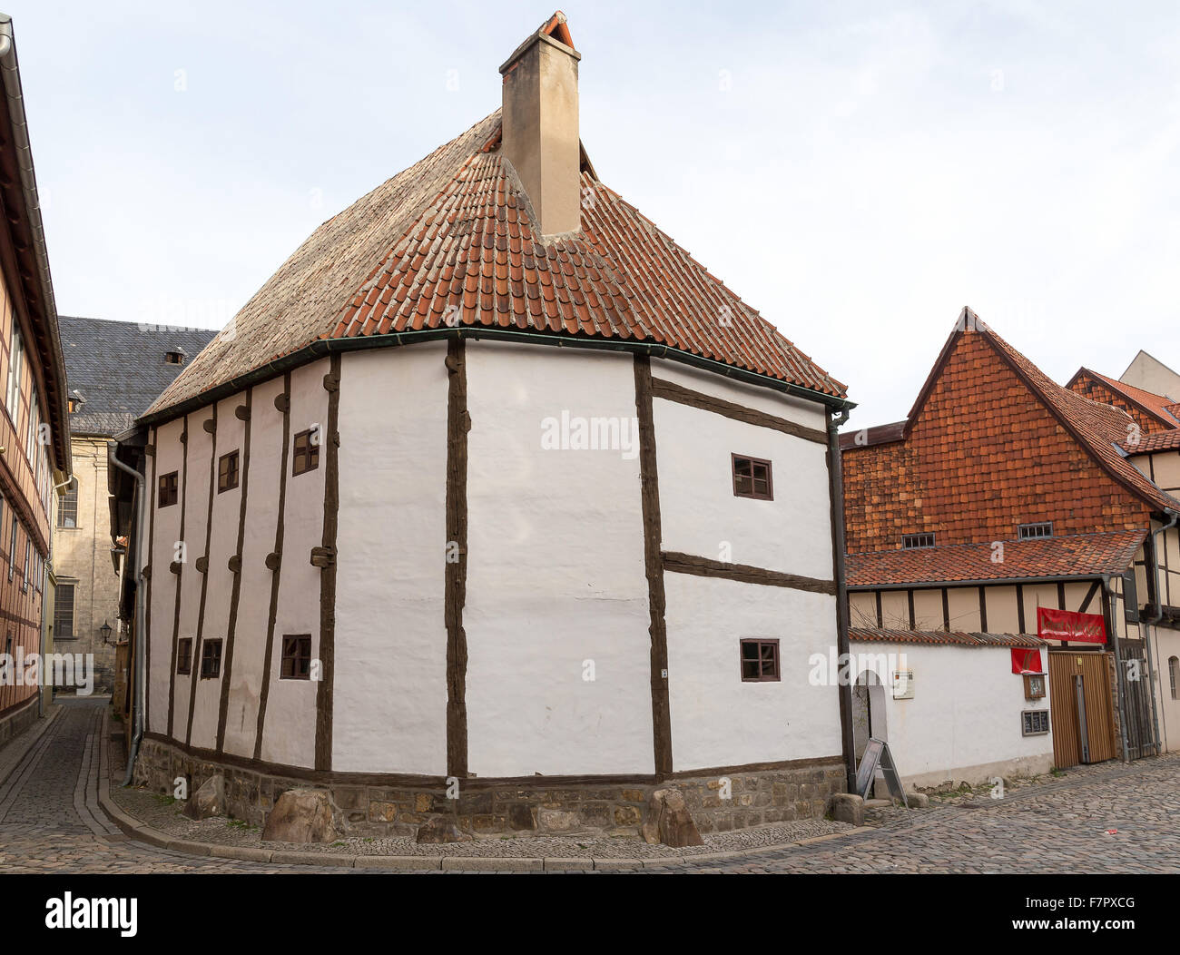 Alte Fachwerkhäuser in Quedlinburg, Deutschland Stockfoto