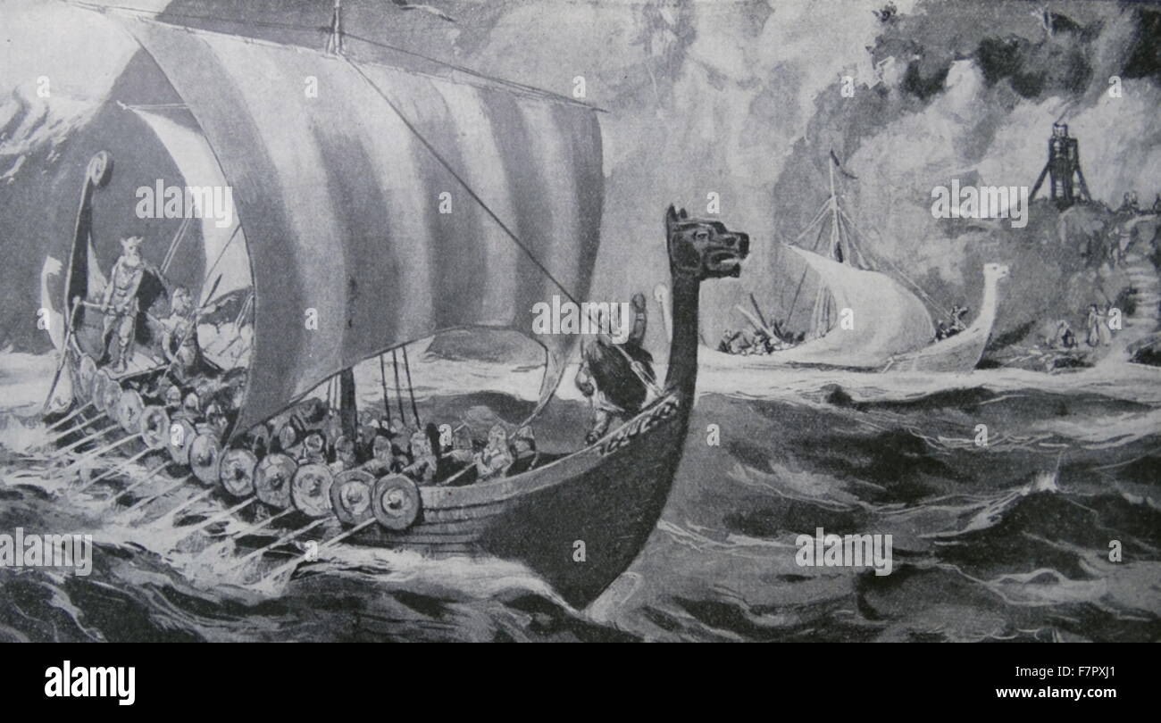 Viking-Expedition wieder nach Skandinavien, 9.-10. Jahrhundert n. Chr. Stockfoto