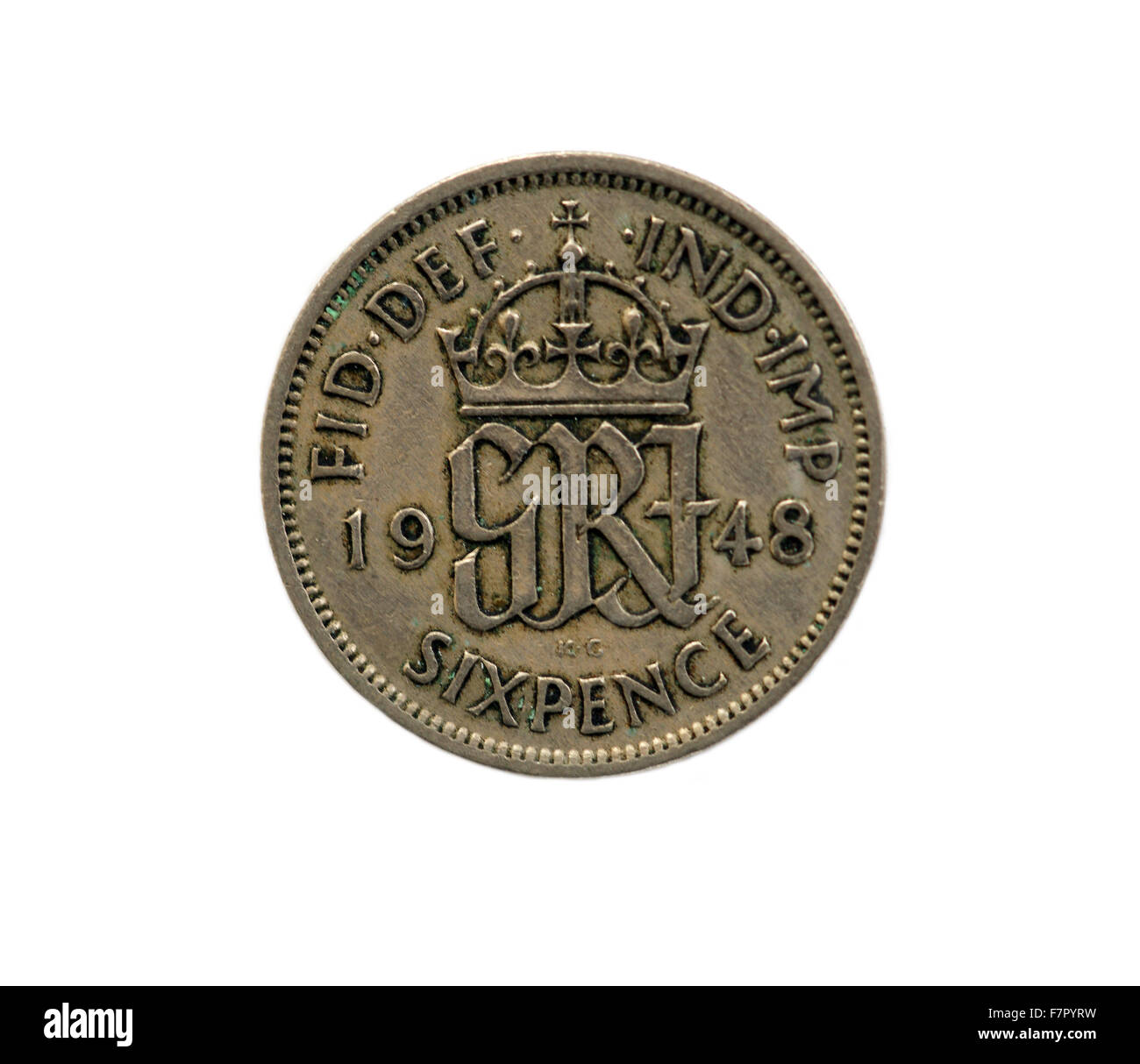Sixpence von 1848 auf weißem Hintergrund Stockfoto