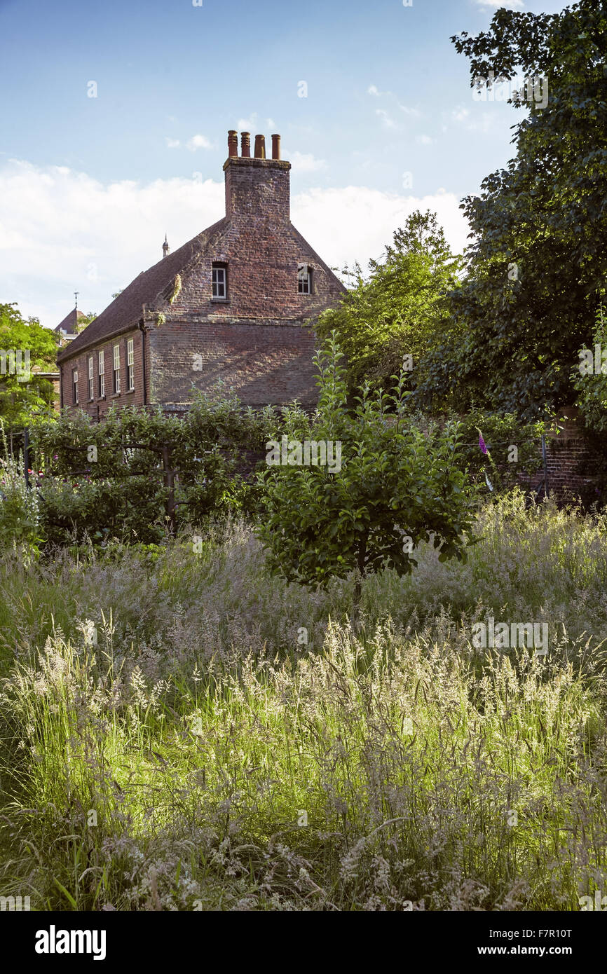 Der Garten am Fenton House and Garden, London. Fenton House wurde im Jahre 1686 erbaut und ist gefüllt mit Weltklasse dekorative und bildender Kunst-Sammlungen. Die Gärten sind ein Obstgarten, Gemüsegarten, Rosengarten und formale Terrassen und Rasenflächen. Stockfoto