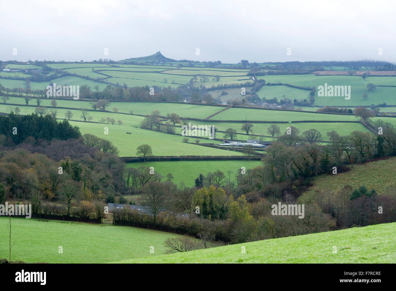 Devon Landschaft mit Brentor in der Ferne Stockfoto