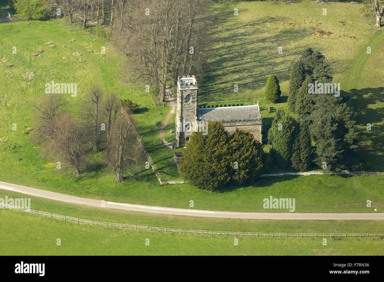 Eine Luftaufnahme des Staunton Harold Church, Leicestershire. Staunton Harold ist eine der wenigen Kirchen erbaut zwischen dem englischen Bürgerkrieg und der Restaurationszeit. Stockfoto