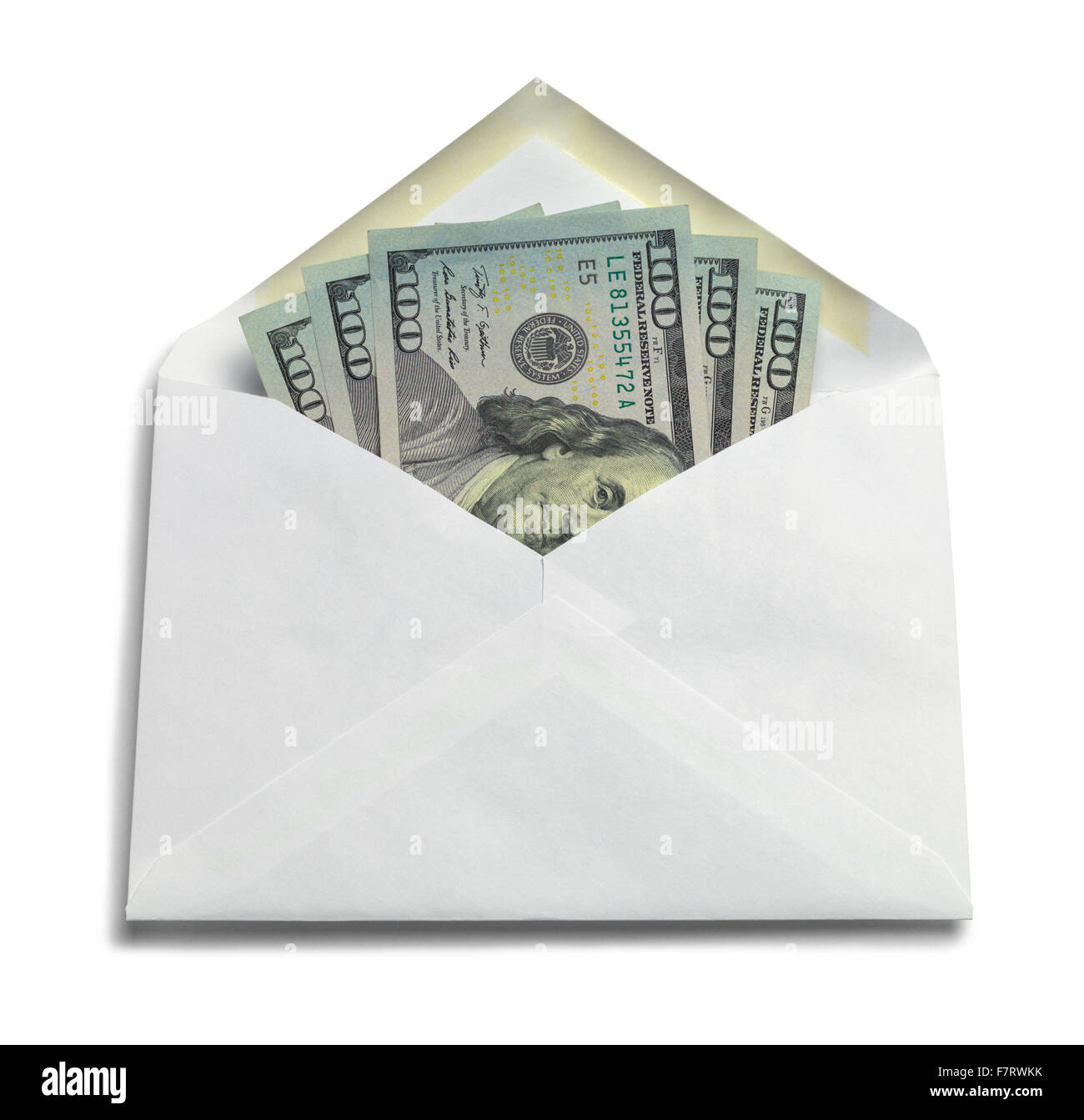 Umschlag mit Geld, Isolated on White Background. Stockfoto