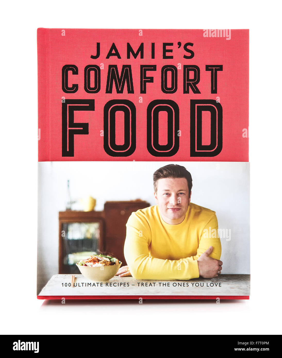 Jamie Oliver Komfort Essen, 100 ultimative Rezepte - die, die Sie auf einem weißen Hintergrund Liebe behandeln Stockfoto