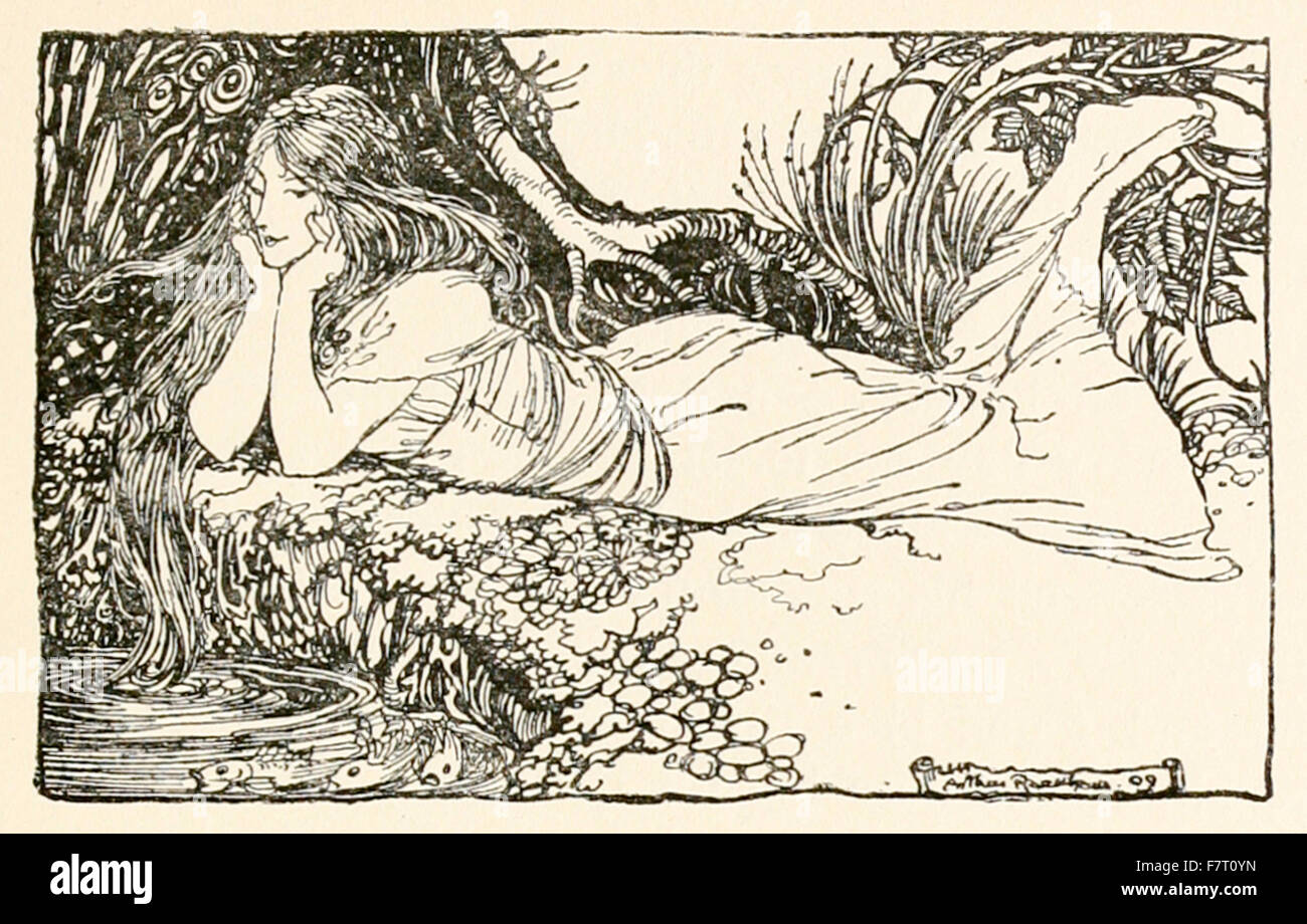 Undine blicken Sie das Wasser von "Undine", illustriert von Arthur Rackham (1867-1939). Siehe Beschreibung für mehr Informationen. Stockfoto