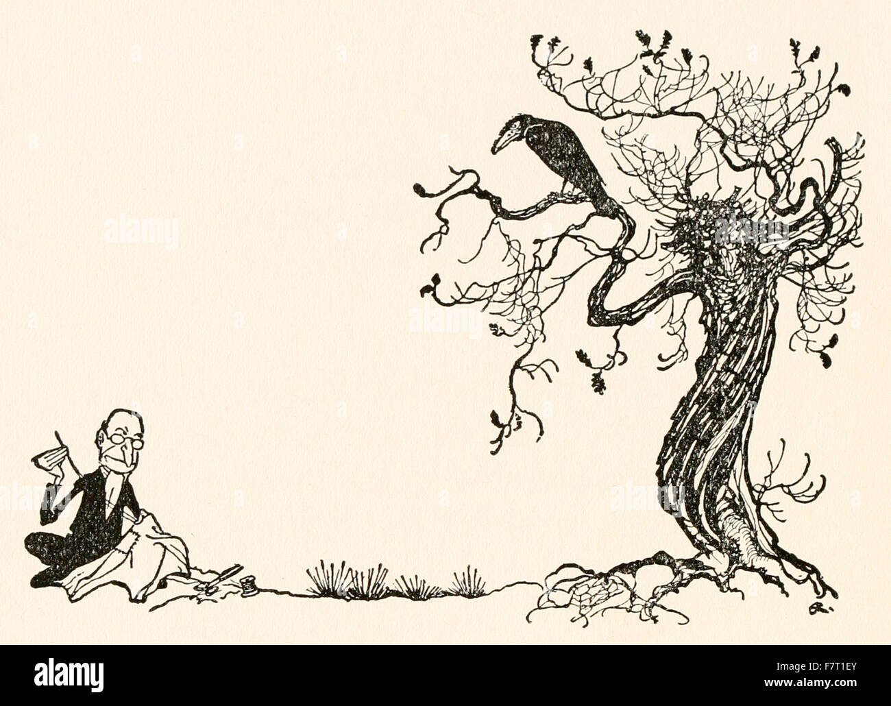 "Eine AAS-Krähe saß auf einer Eiche," von "Mother Goose - die alte Kinderreime" Illustration von Arthur Rackham (1867-1939). Siehe Beschreibung für mehr Informationen. Stockfoto