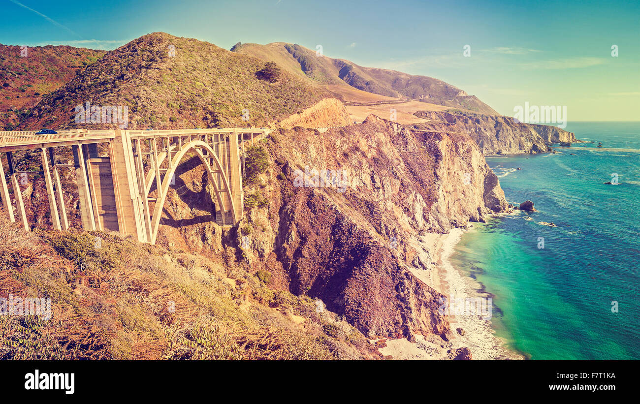 Vintage getönten Bild von einer Küstenlinie von Pacific Coast Highway, USA. Stockfoto