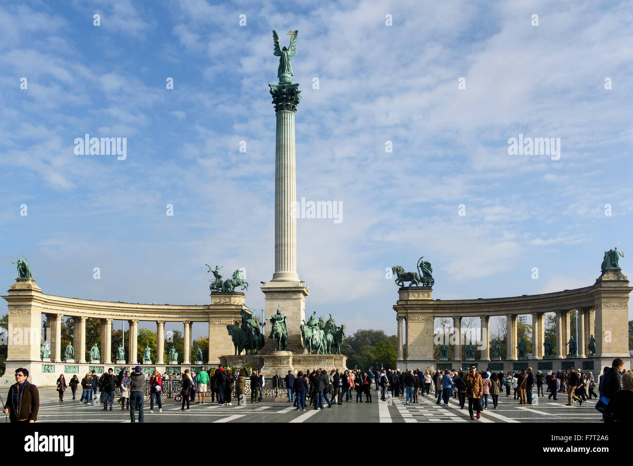 Jahrtausende Denkmal des Helden quadratische Hösök Tere, Budapest, Ungarn, Weltkulturerbe Stockfoto