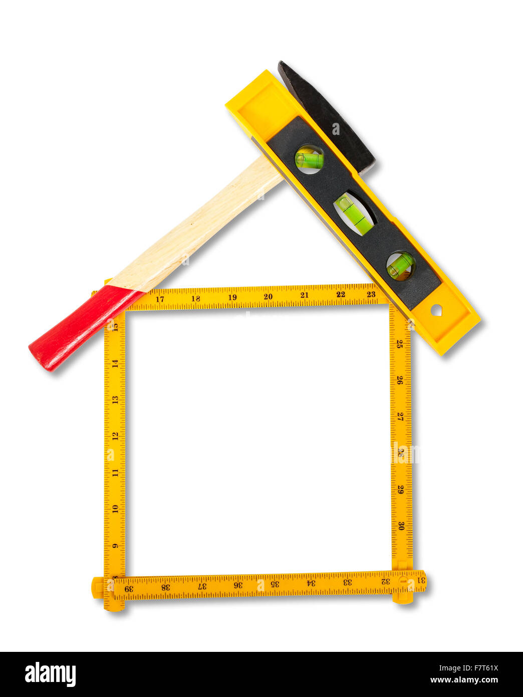 Haus-Konzept mit Werkzeuge bauen.  Isoliert auf weißem Hintergrund mit Beschneidungspfad Stockfoto