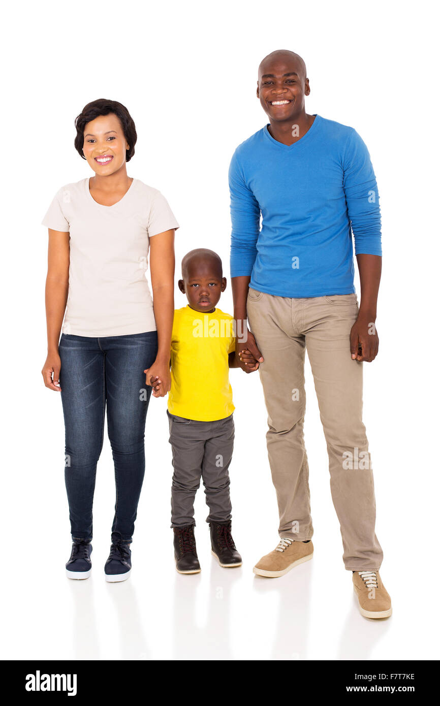 glückliche afrikanischen Familie Hand in Hand, isoliert auf weiss Stockfoto