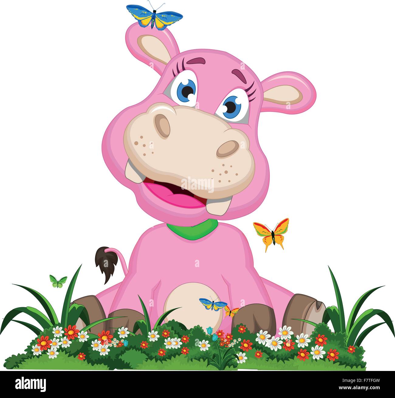 Niedliche Nilpferd Cartoon mit Blumen Stock Vektor