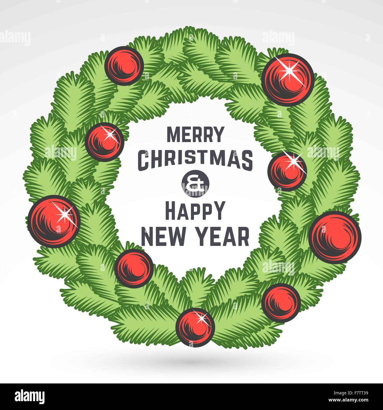 Frohe Weihnachten Grünen Kranz-Vektor-Design. Ansichtskarte glückliches neues Jahr. X-mas-Banner für Party, Verkauf, print. Dezember-Poster oder Abzeichen Stock Vektor Frohe Weihnachten Grünen Kranz-Vektor-Design. Ansichtskarte glückliches neues Jahr. X-mas-Banner für Party, Verkauf, print. Dezember-Poster oder Abzeichen Stock Vektor