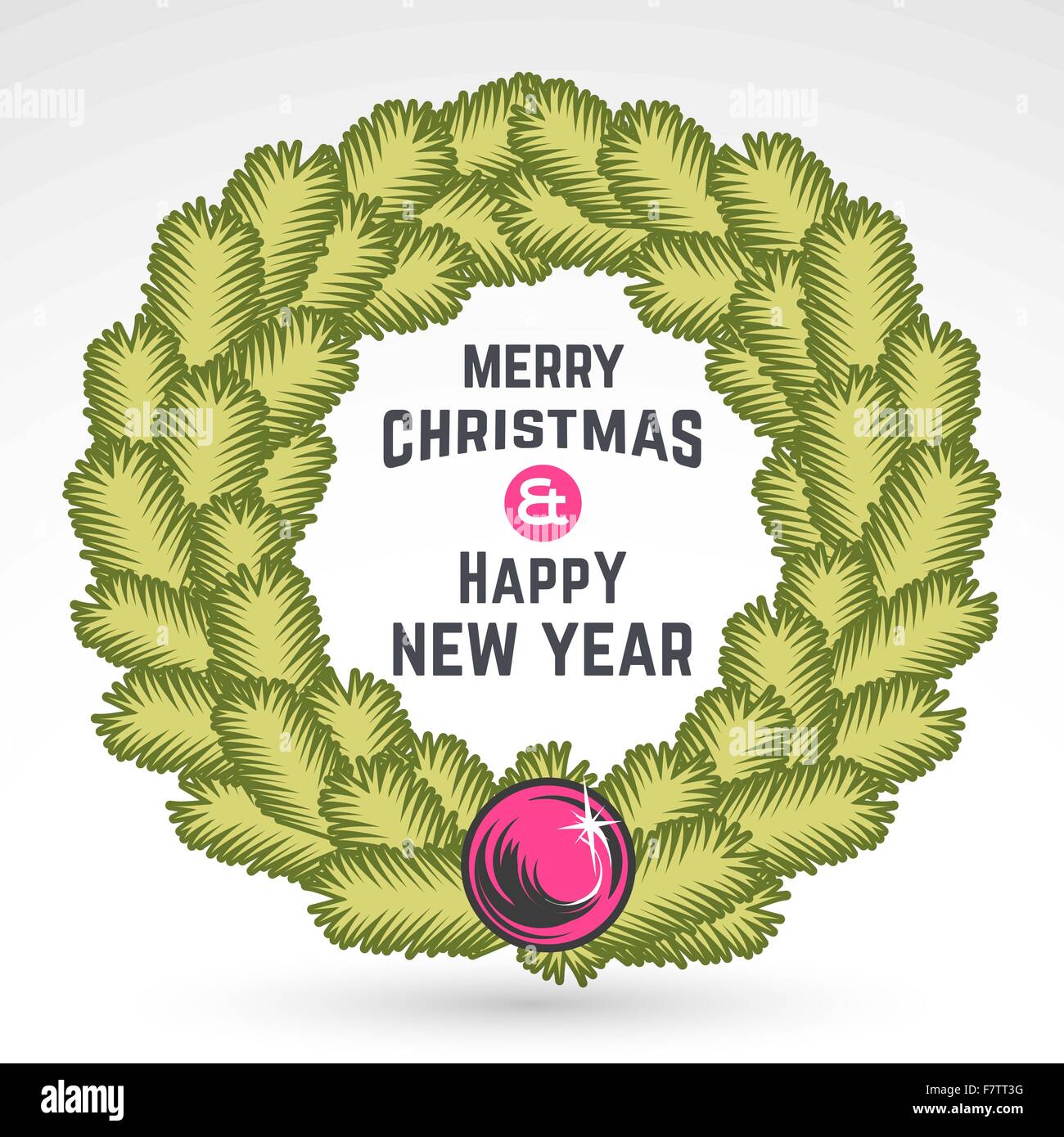 Frohe Weihnachten Grünen Kranz-Vektor-Design. Ansichtskarte glückliches neues Jahr. X-mas-Banner für Party, Verkauf, print. Dezember-Poster oder Abzeichen Stock Vektor Frohe Weihnachten Grünen Kranz-Vektor-Design. Ansichtskarte glückliches neues Jahr. X-mas-Banner für Party, Verkauf, print. Dezember-Poster oder Abzeichen Stock Vektor