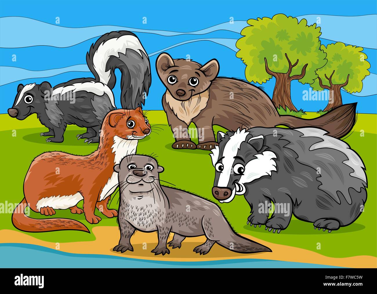 Mardern Tiere Comic-illustration Stock Vektor