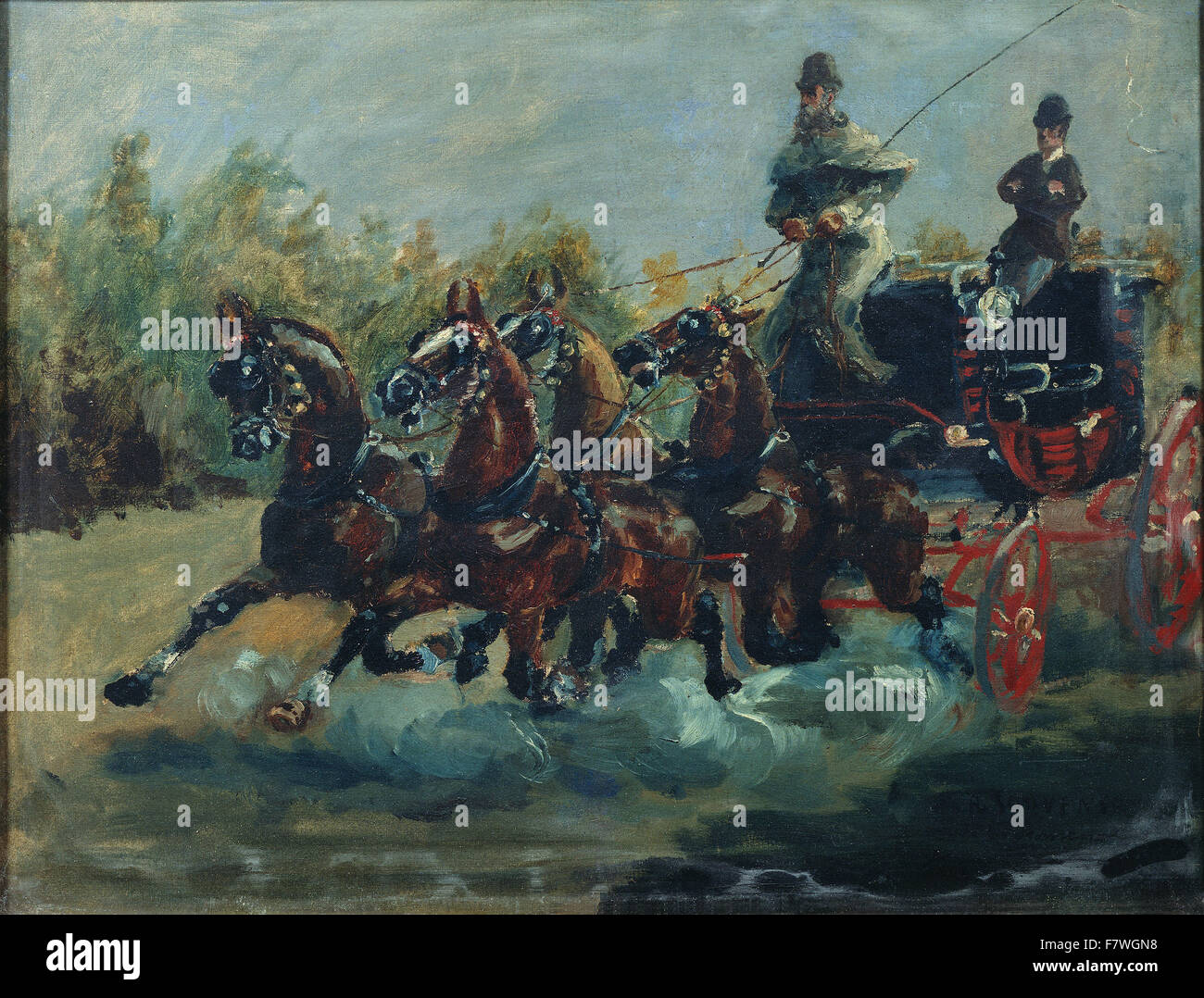 Henri de Toulouse-Lautrec-Alphonse de Toulouse-Lautrec Conduisant Sohn Postkutsche Stockfoto