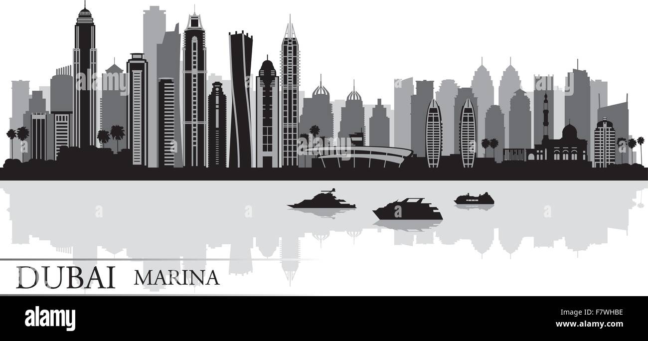 Dubai Marina City Skyline Silhouette Hintergrund Stock Vektor