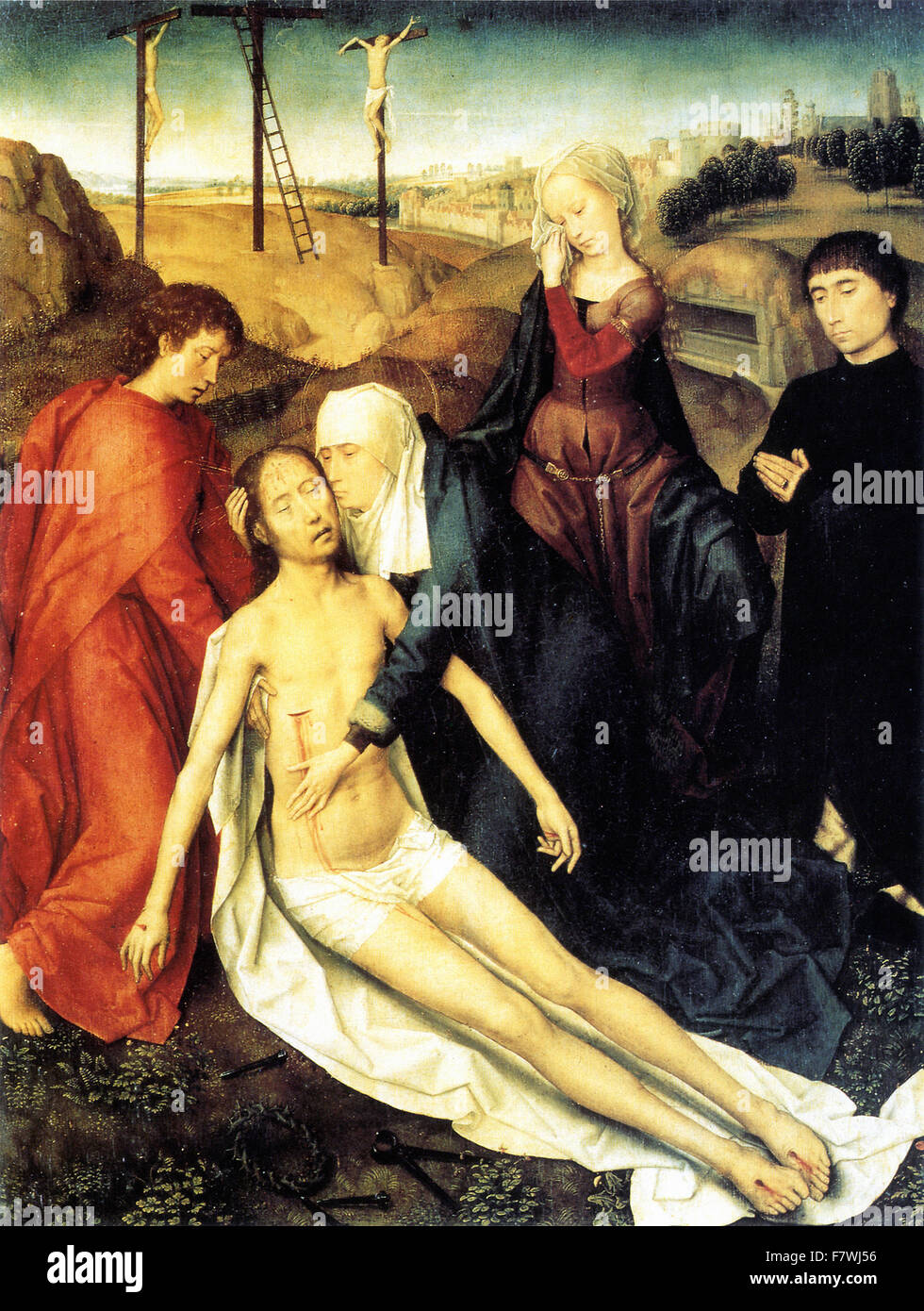 Hans Memling - Mitleid mit dem toten Christus mit einem Spender Stockfoto