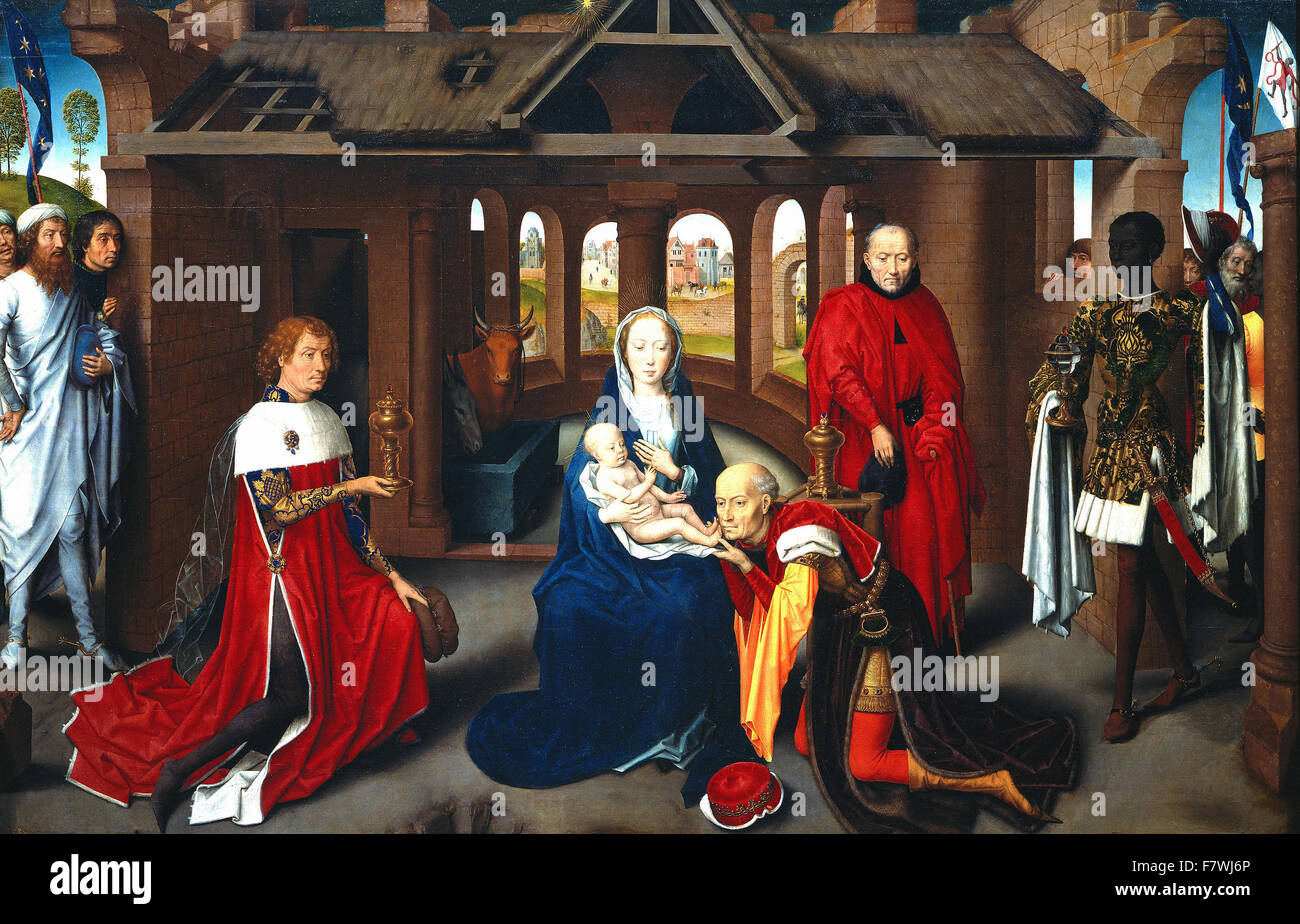 Hans Memling - Anbetung der Weisen, Mittelteil des Triptychons - Prado Museum Madrid Stockfoto