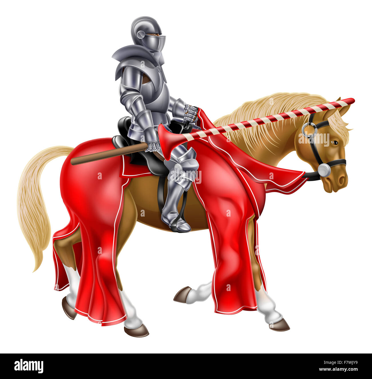 Mittelalterliche Ritter auf einem Pferd mit einer Lanze Reay für ein Turnier Stockfoto