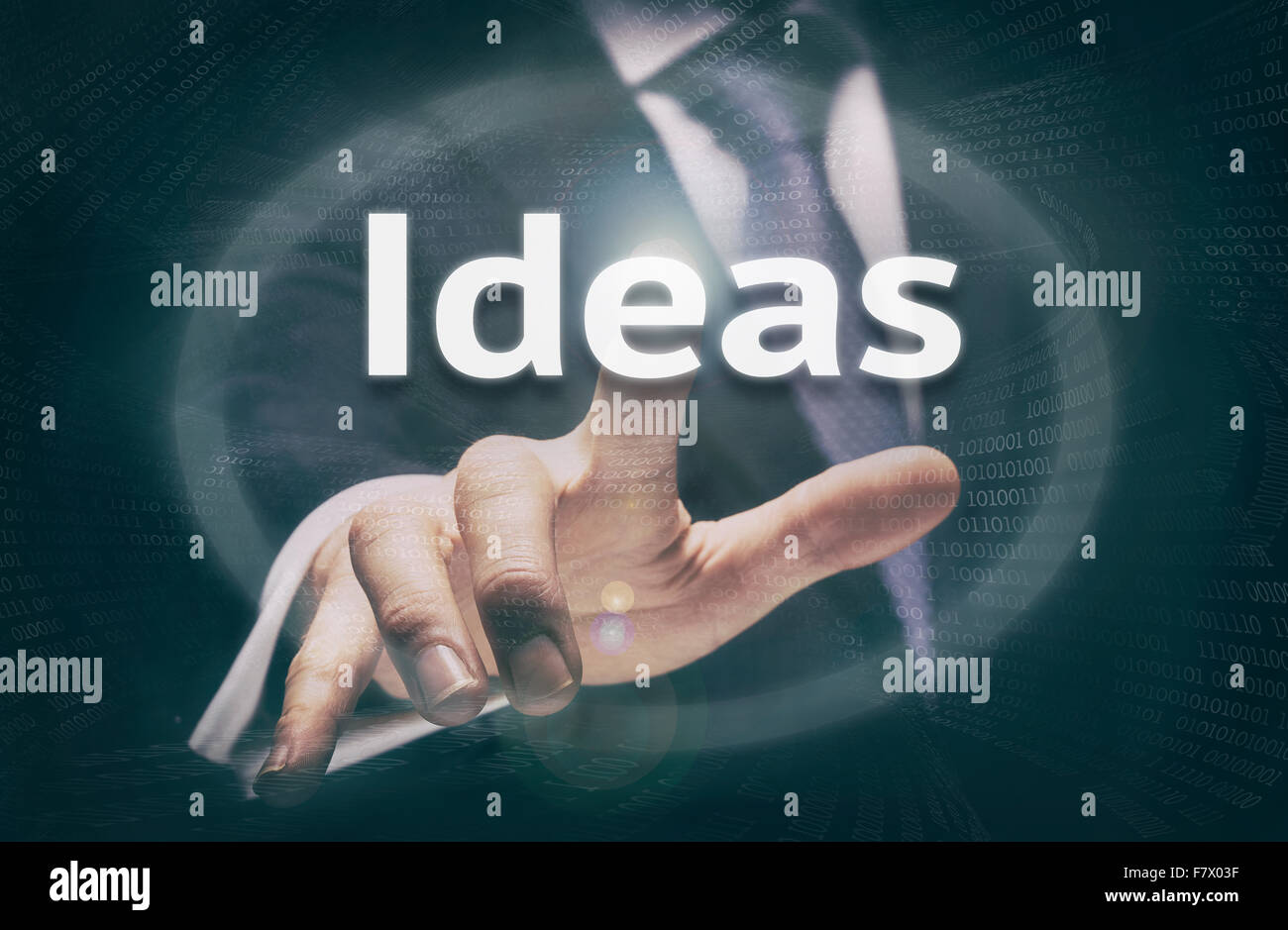 Geschäftsmann auf Knopfdruck Ideen Konzept. Stockfoto