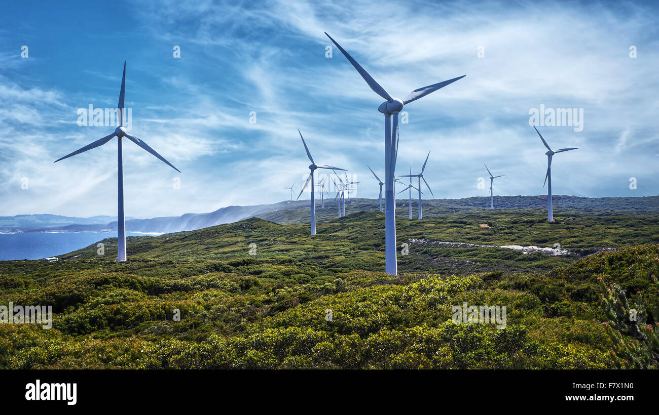 Windkraftanlagen auf ein Wind Farm, Australien Stockfoto