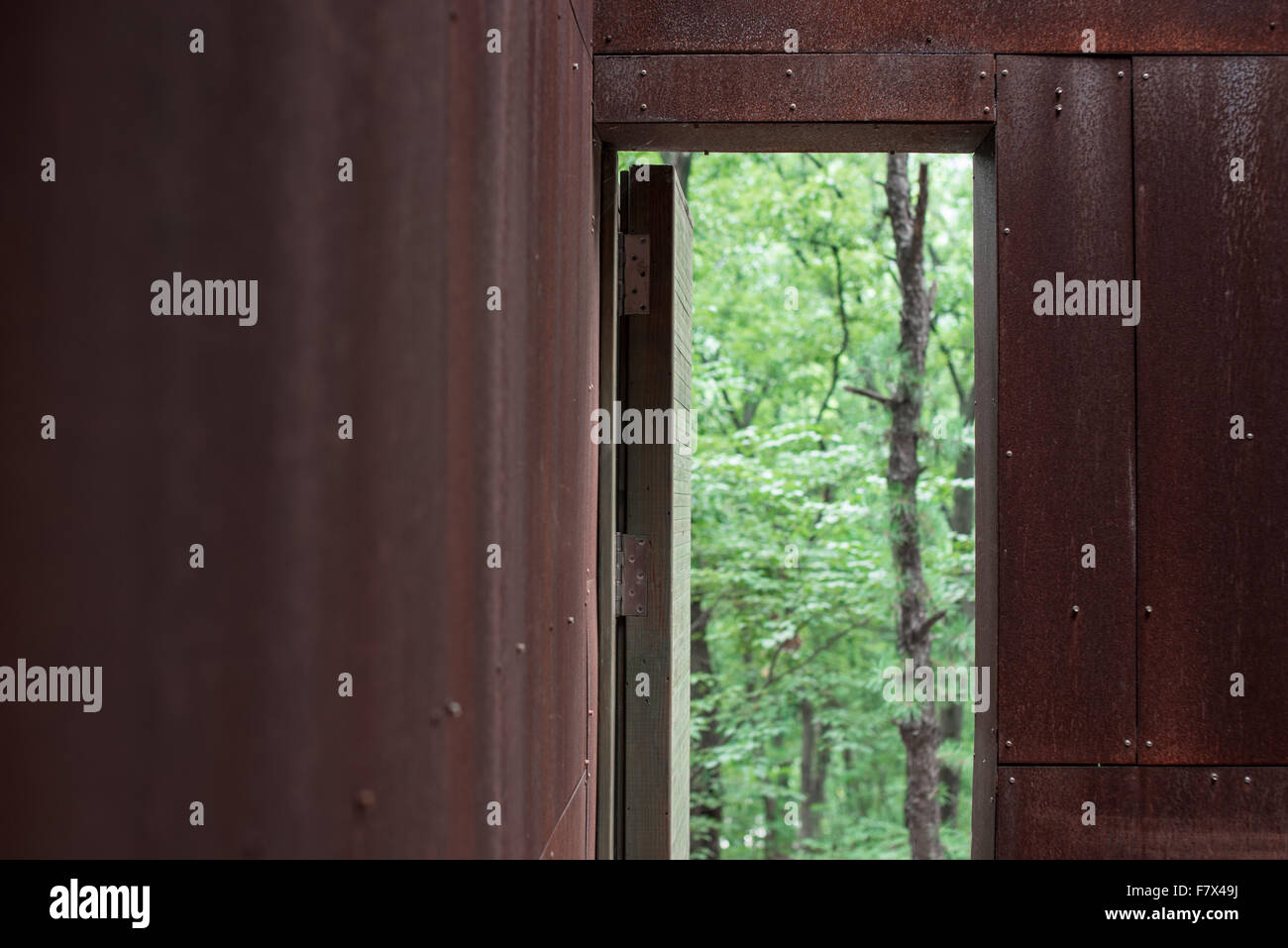 Türöffnung in Wald, Anyang, Gyeonggi-Do, Südkorea Stockfoto