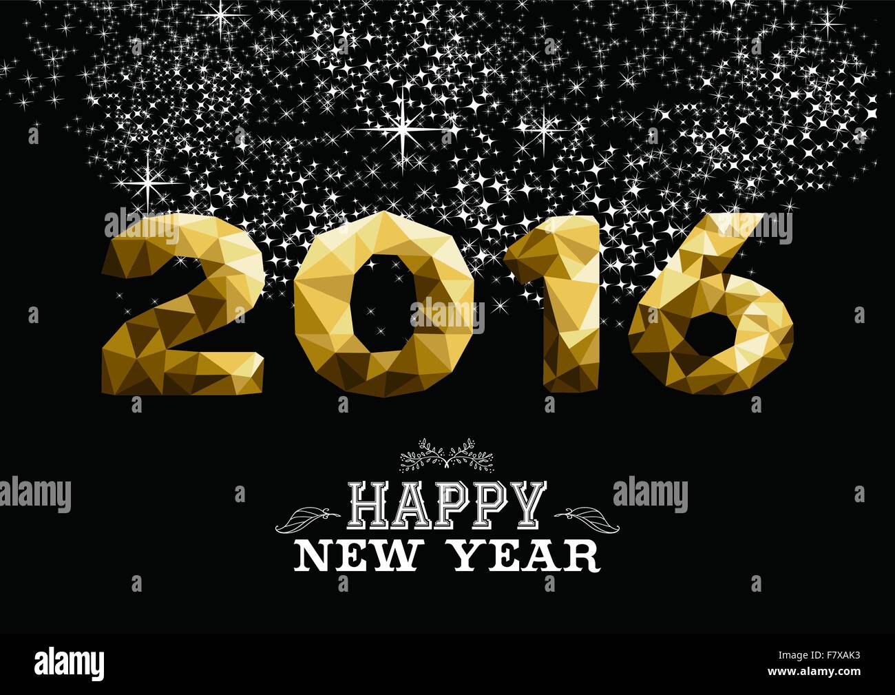 Frohes neues Jahr 2016 gold low-Poly Geometriekonstruktion mit sternenklaren Nacht Feuerwerk Hintergrund. Ideal für Grußkarten, Party einladen Stock Vektor