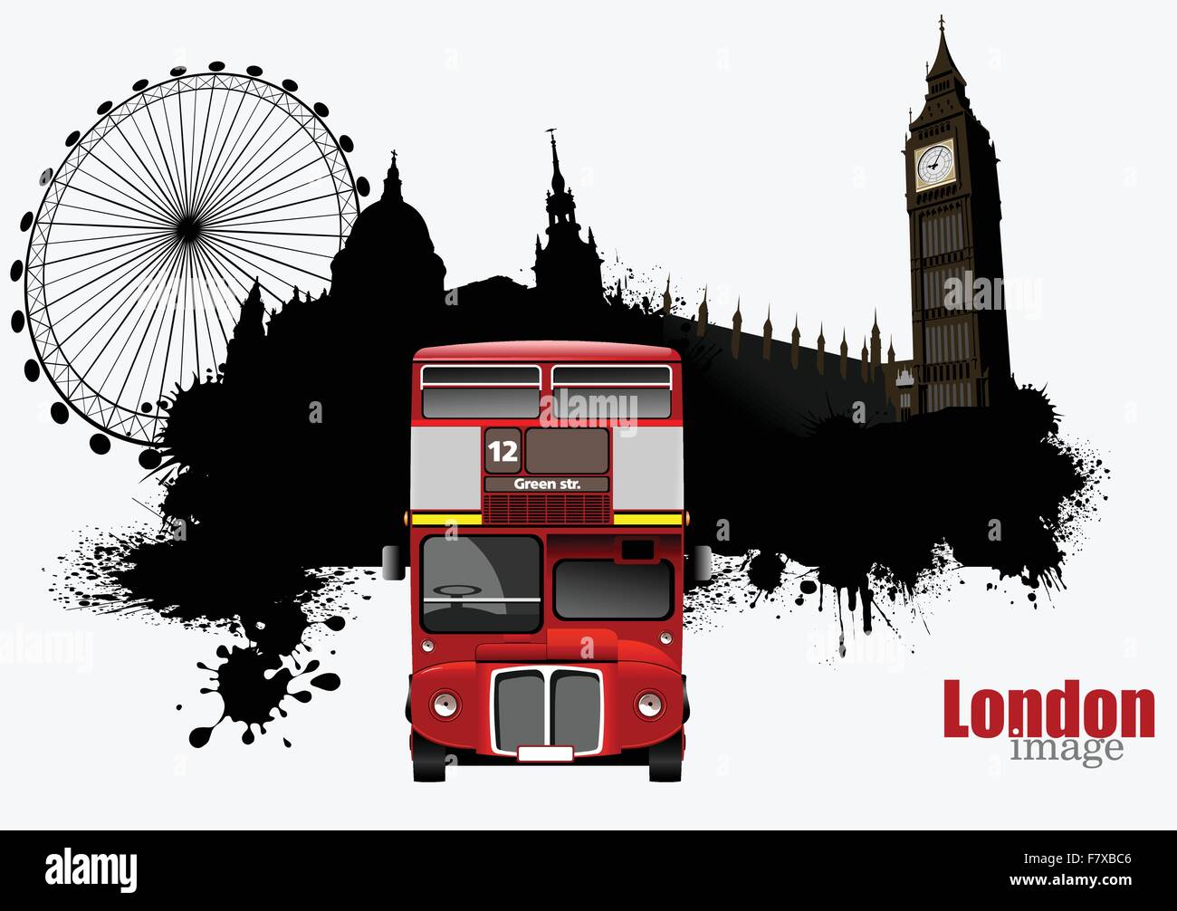 Grunge-London-Bilder mit Bussen Bild. Vektor-illustration Stock Vektor