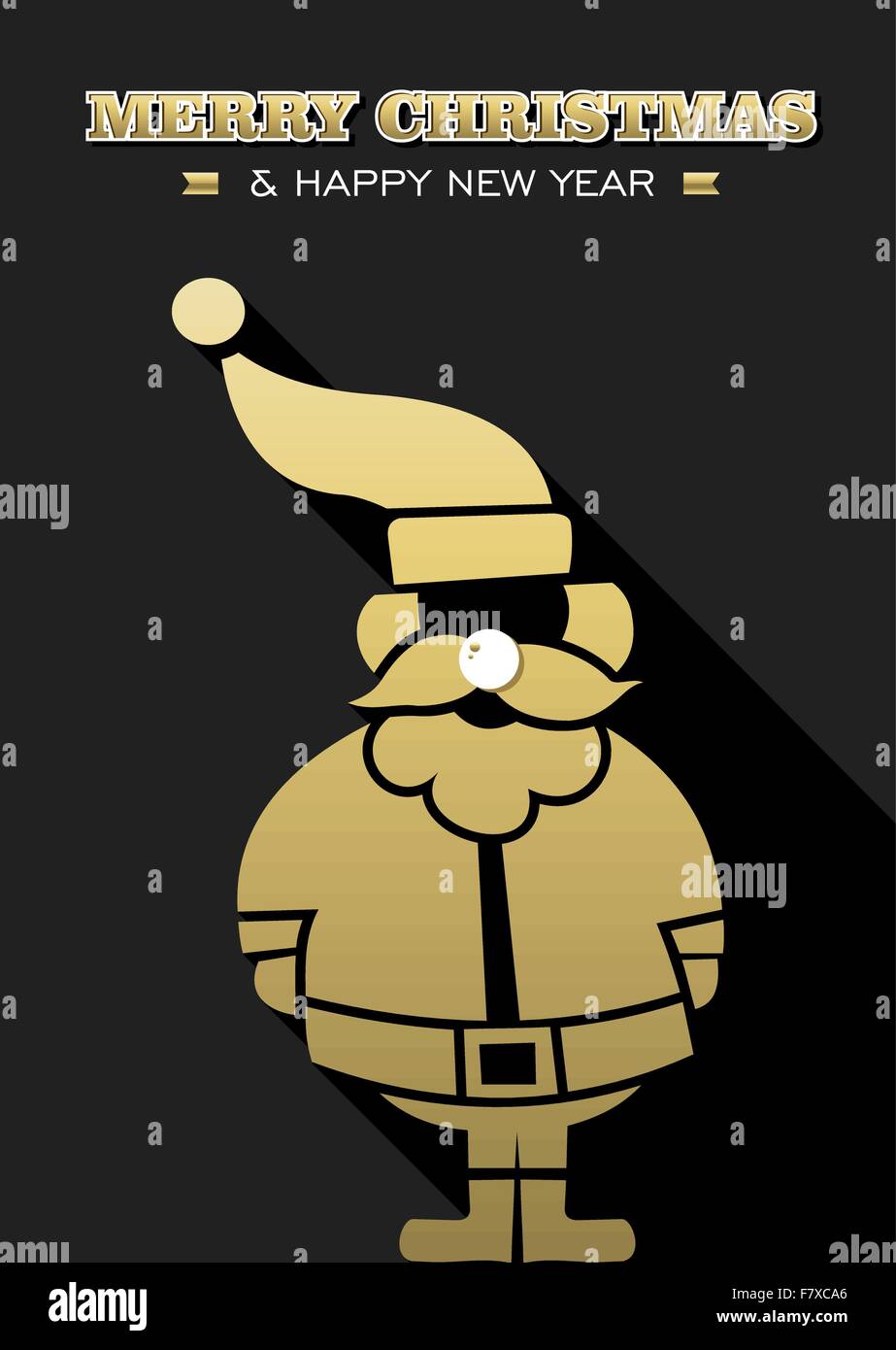 Frohe Weihnachten Frohes neues Jahr gold-Weihnachtsmann-Silhouette auf schwarzem Hintergrund. Ideal für Weihnachten Grußkarte Stock Vektor