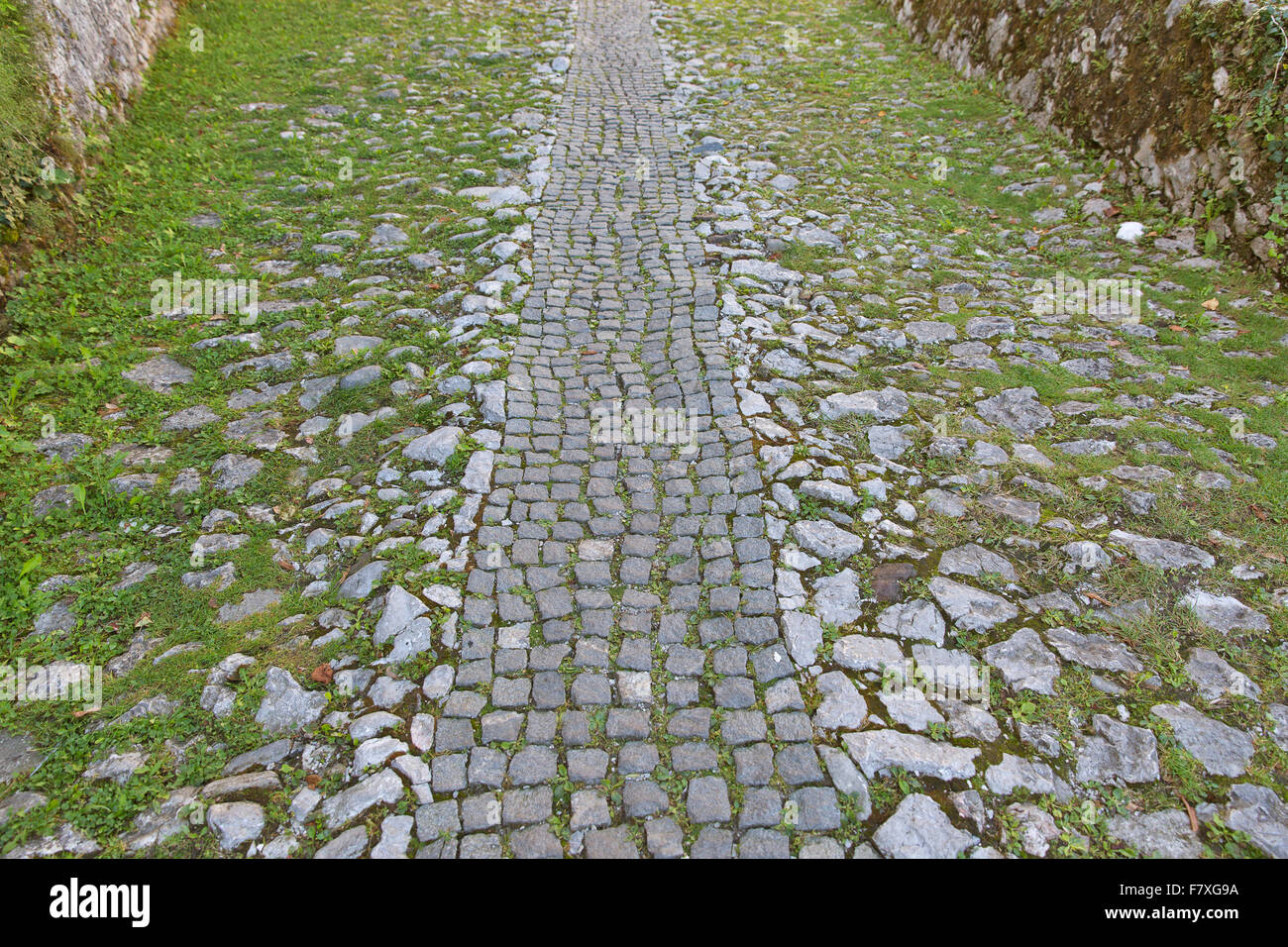 Stein Pflaster Weg zur Burg von Bled, Slowenien Stockfoto