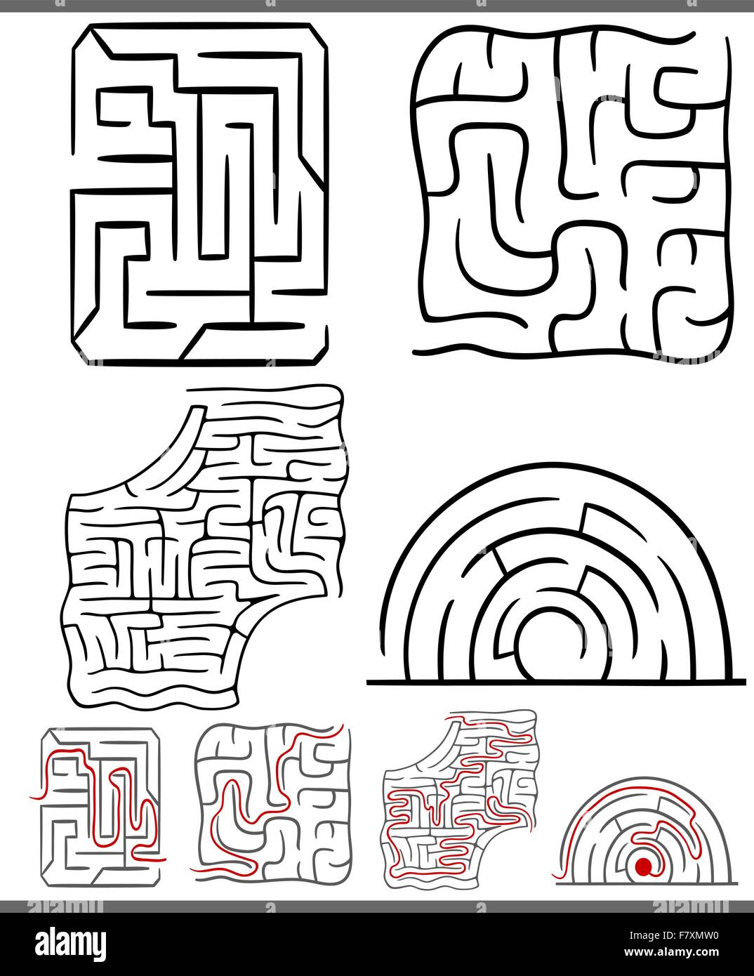 Irrgärten und Labyrinthe-Diagramme-Satz Stock-Vektorgrafik - Alamy