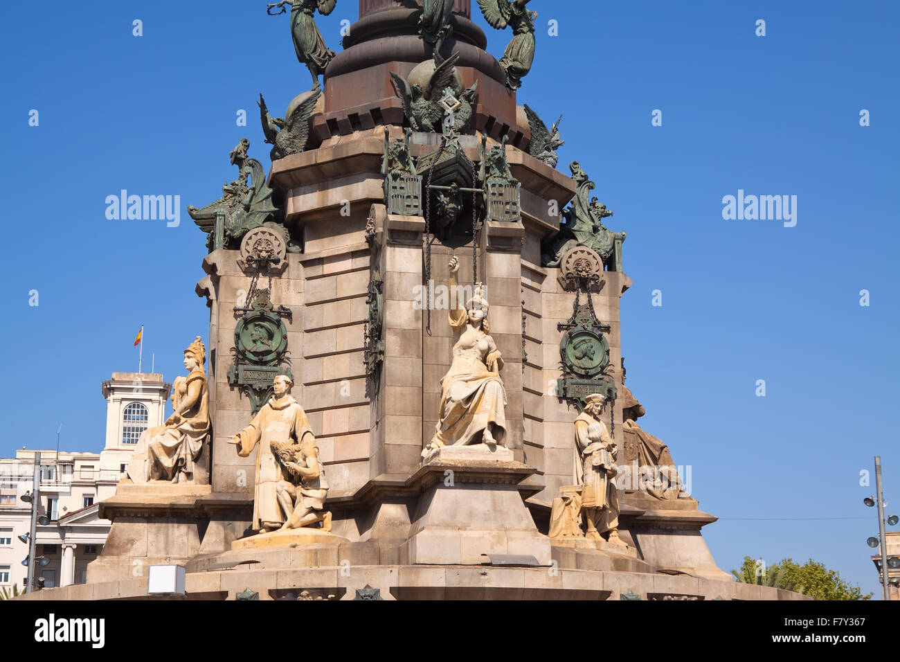 Detail der Kolumbus-Denkmal in Barcelona. Spanien Stockfoto