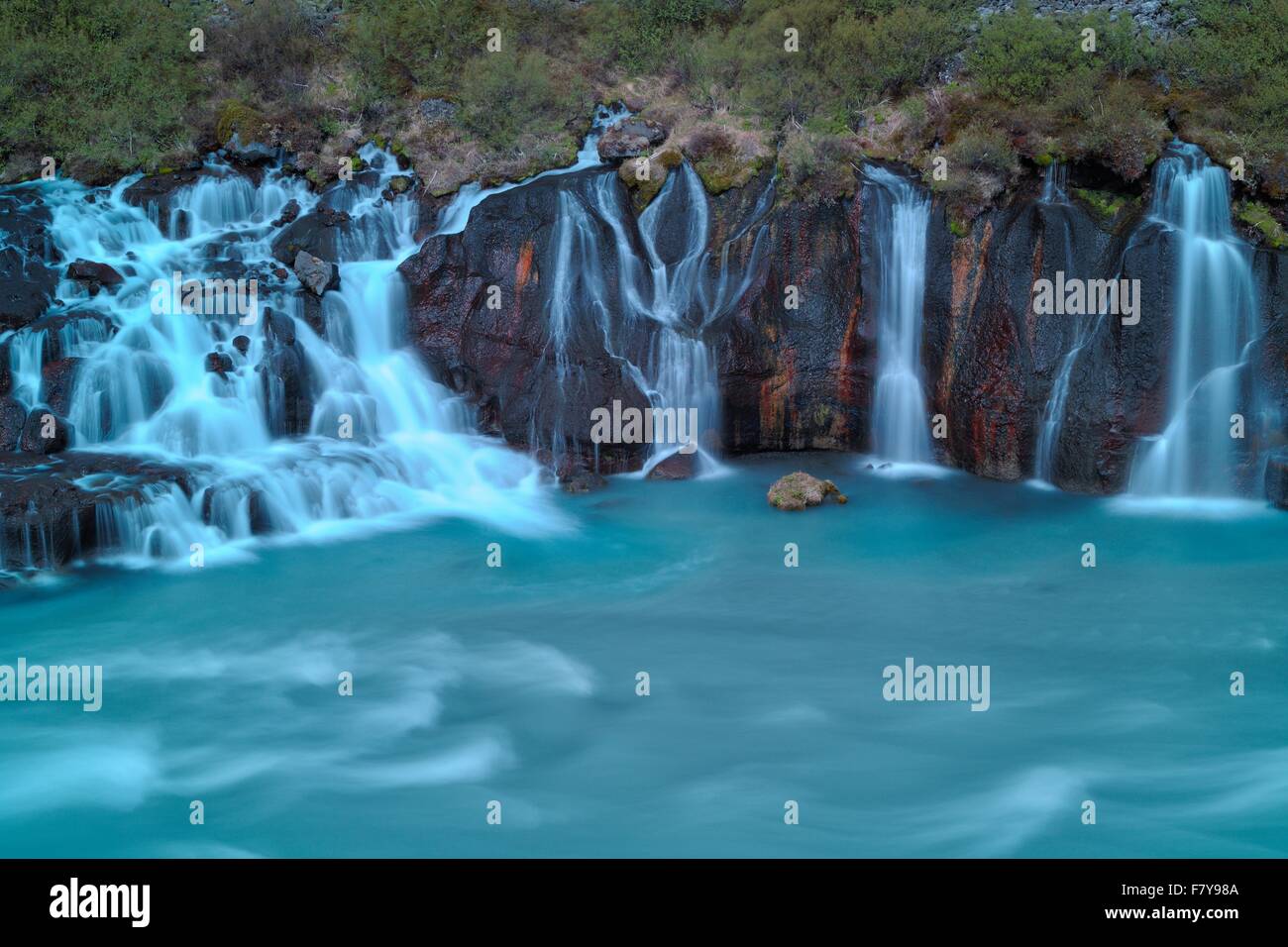 Hraunfossar Wasserfall, Fluss Hvita, Island Stockfoto