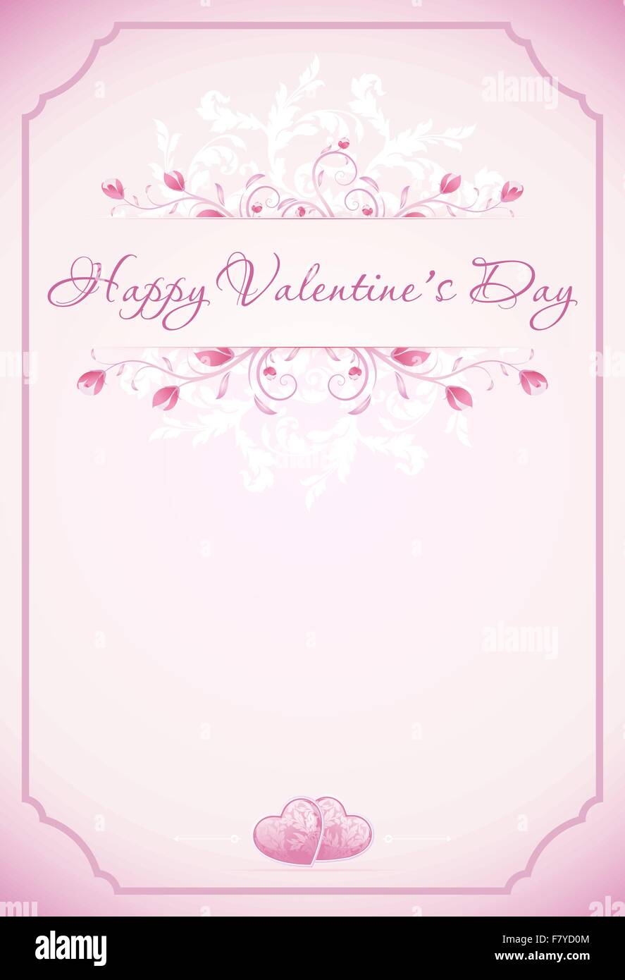 Happy Valentines Day Card mit Ornament, Herzen, Blumen, Rahmen Stock Vektor