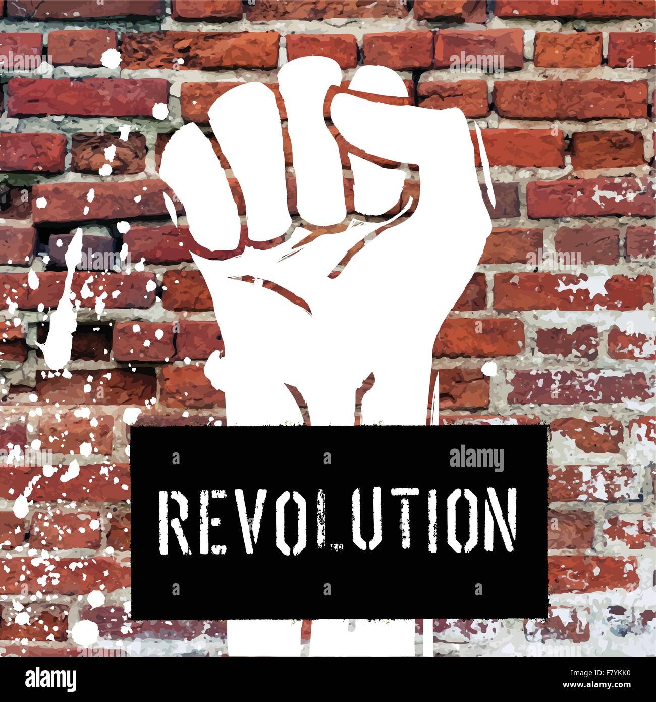 GrungeFaustAbbildung auf Ziegelstein Textur mit weißen Spritzer ein