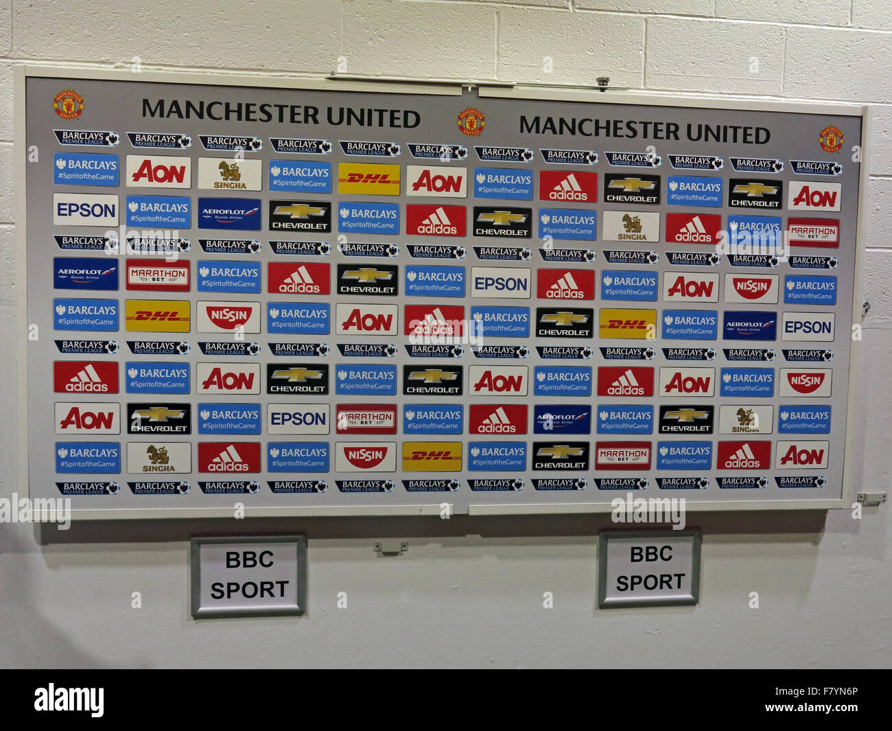MUFC, BBC Sport, Manchester United interview Board, Old Trafford, England, UK Stockfoto