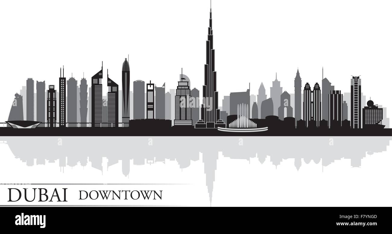Dubai Downtown City Skyline Silhouette Hintergrund Stock Vektor