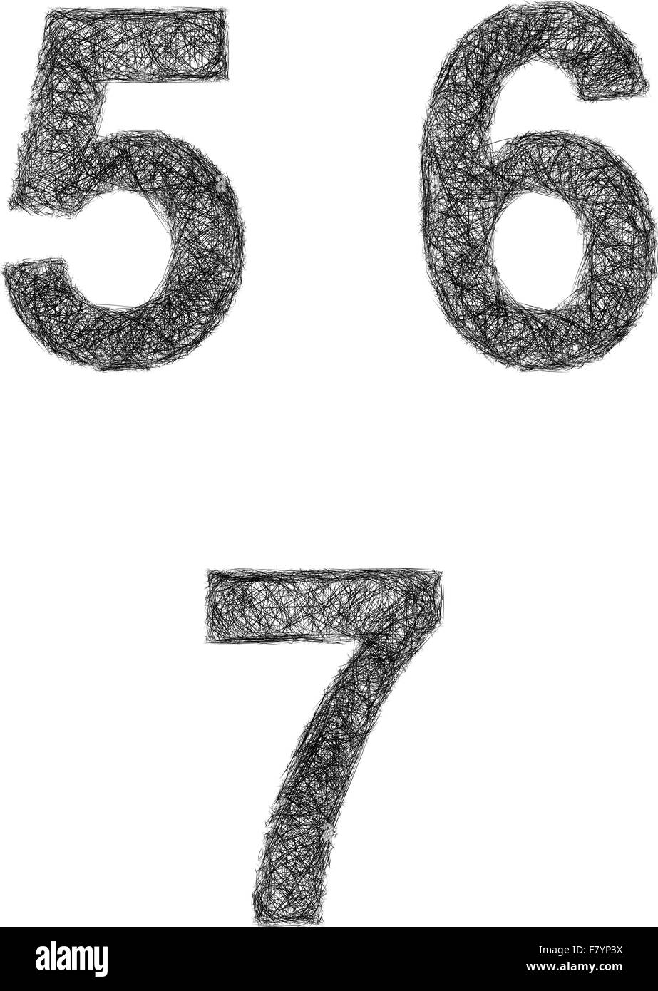 Linie Kunst Zeichensatz - Nummern 5, 6, 7 Stock Vektor