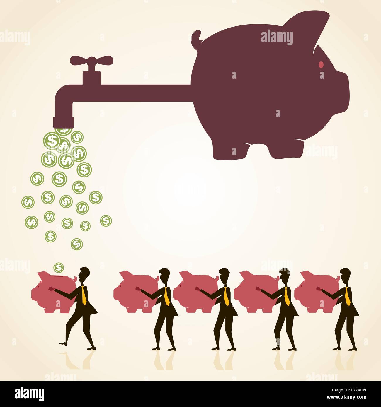 Sparschwein mit Tap Kunden Geld zu verteilen Stock Vektor