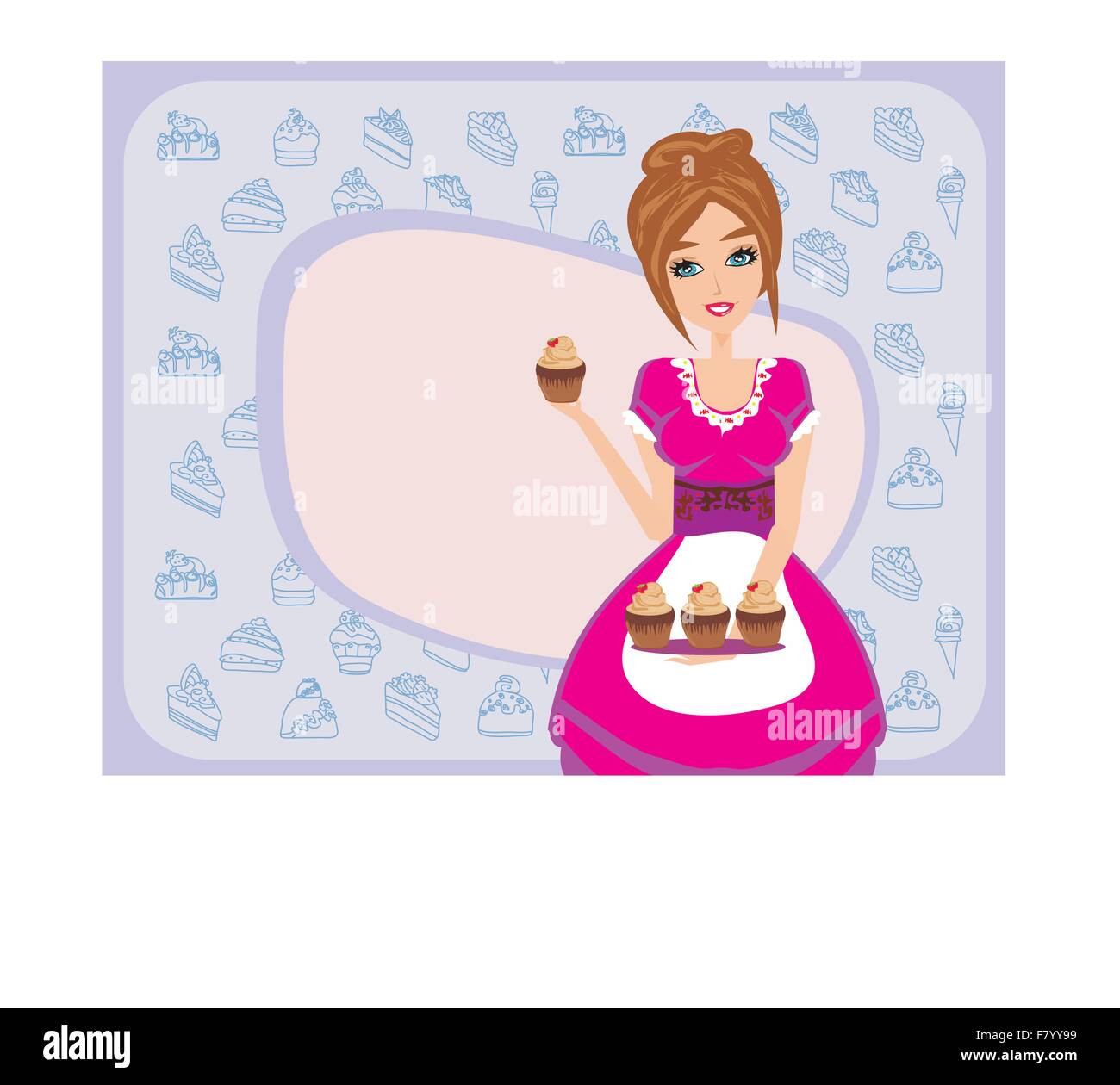 Hausfrau Portion Schokolade Muffins Stock Vektor