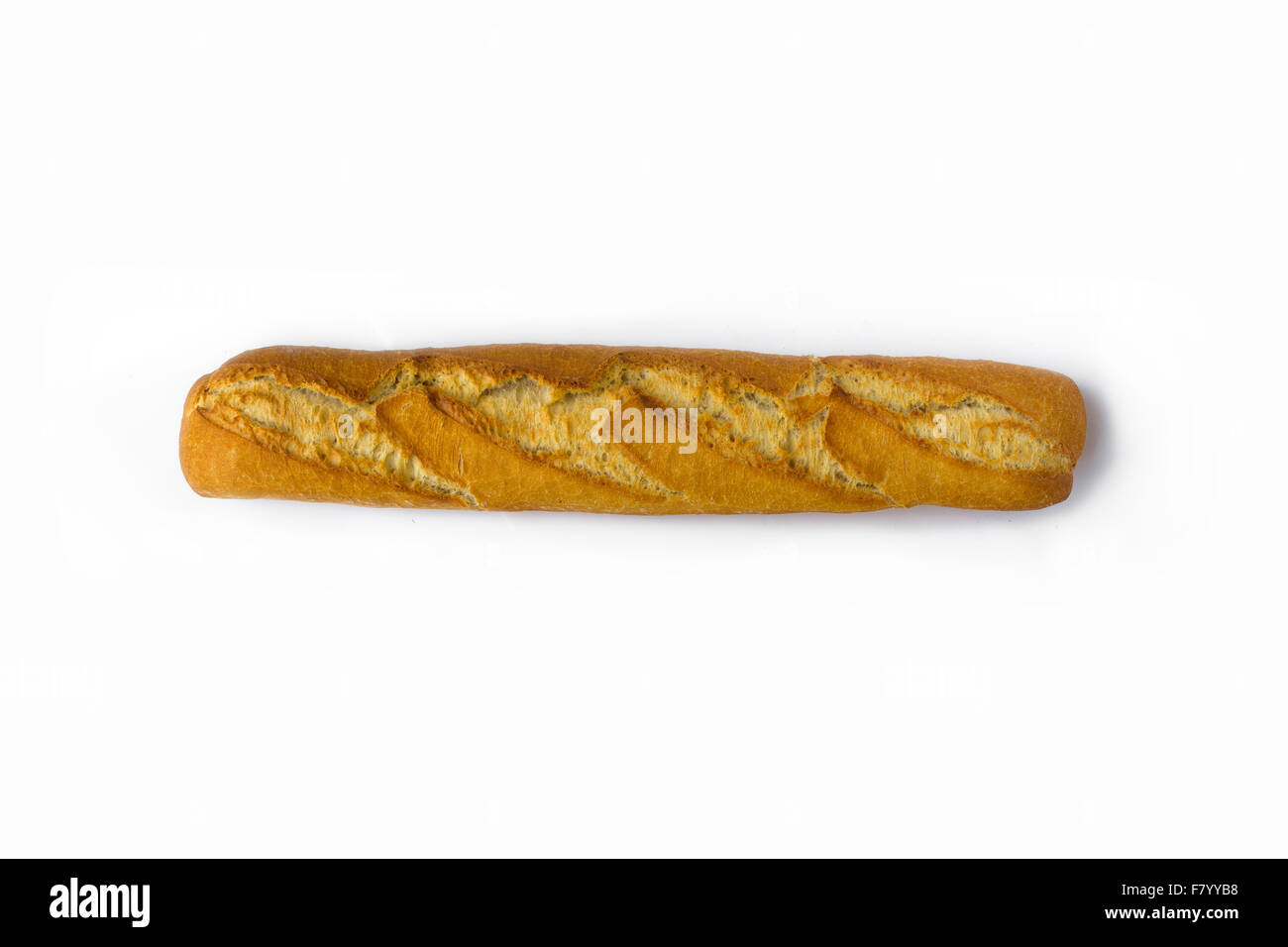 einzelne Baguette isoliert auf weißem Hintergrund - Brot Stockfoto