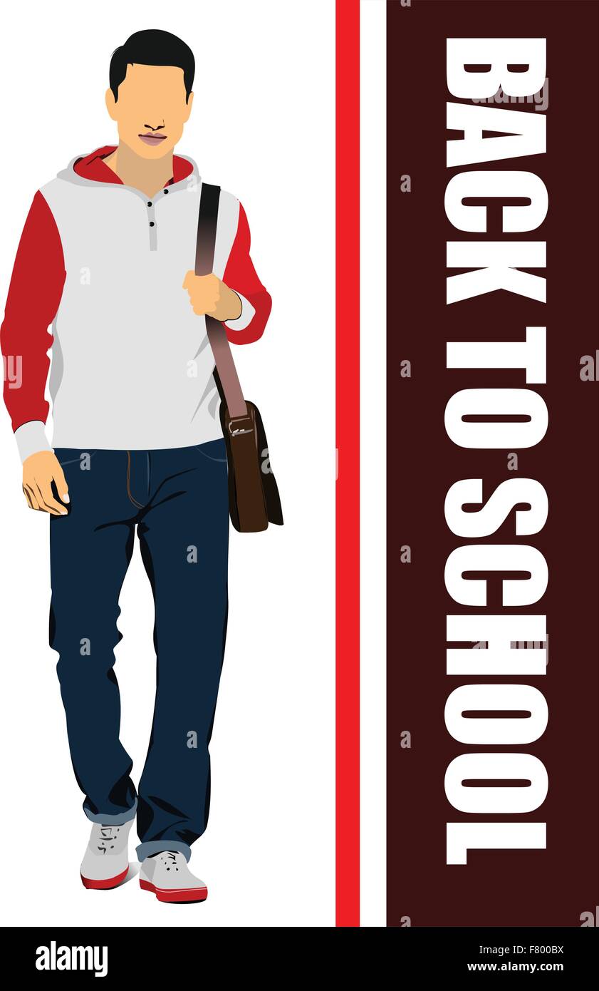 Schönen jungen Mann. Teenager. Zurück zur Schule. Vektor-illustration Stock Vektor