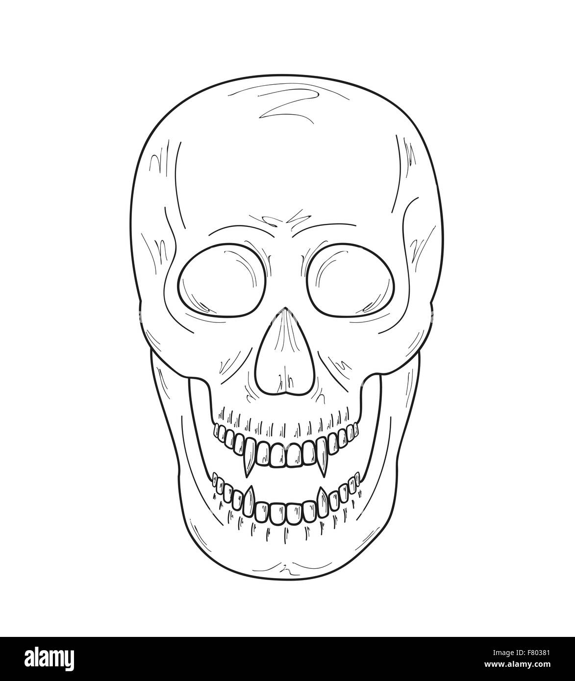 Schädel mit Vampir-Zähne, skizzieren Stock Vektor