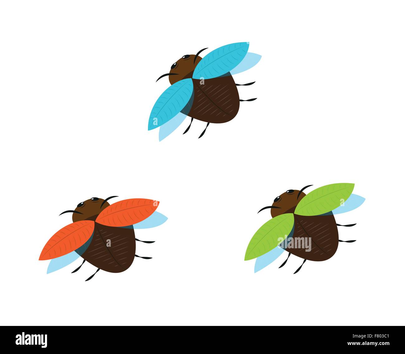 drei braune Käfer mit unterschiedlicher Farbe Flügel Stock Vektor