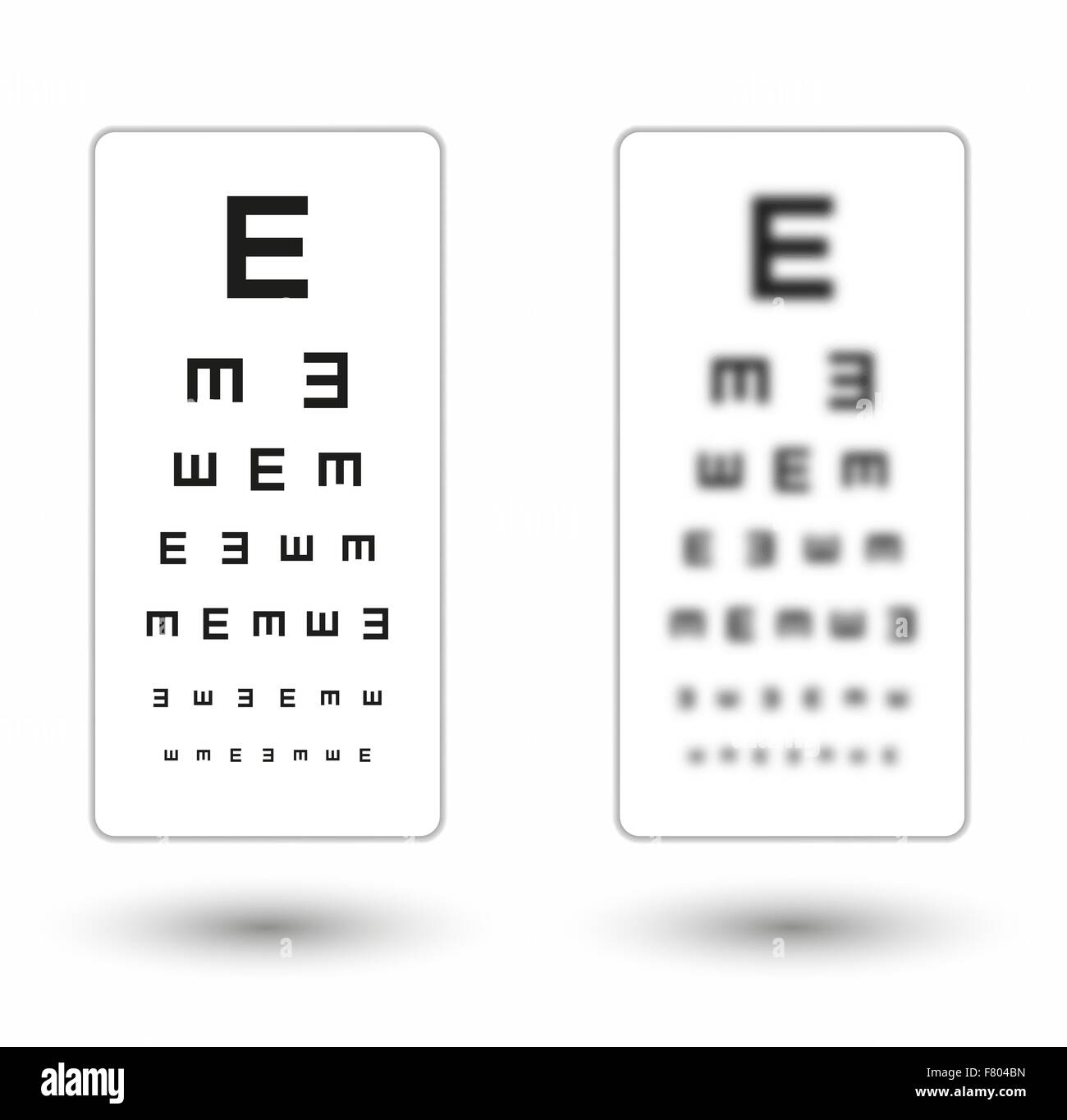 scharfe und unscharfe einfaches Snellen Diagramm mit einem symbol Stock Vektor