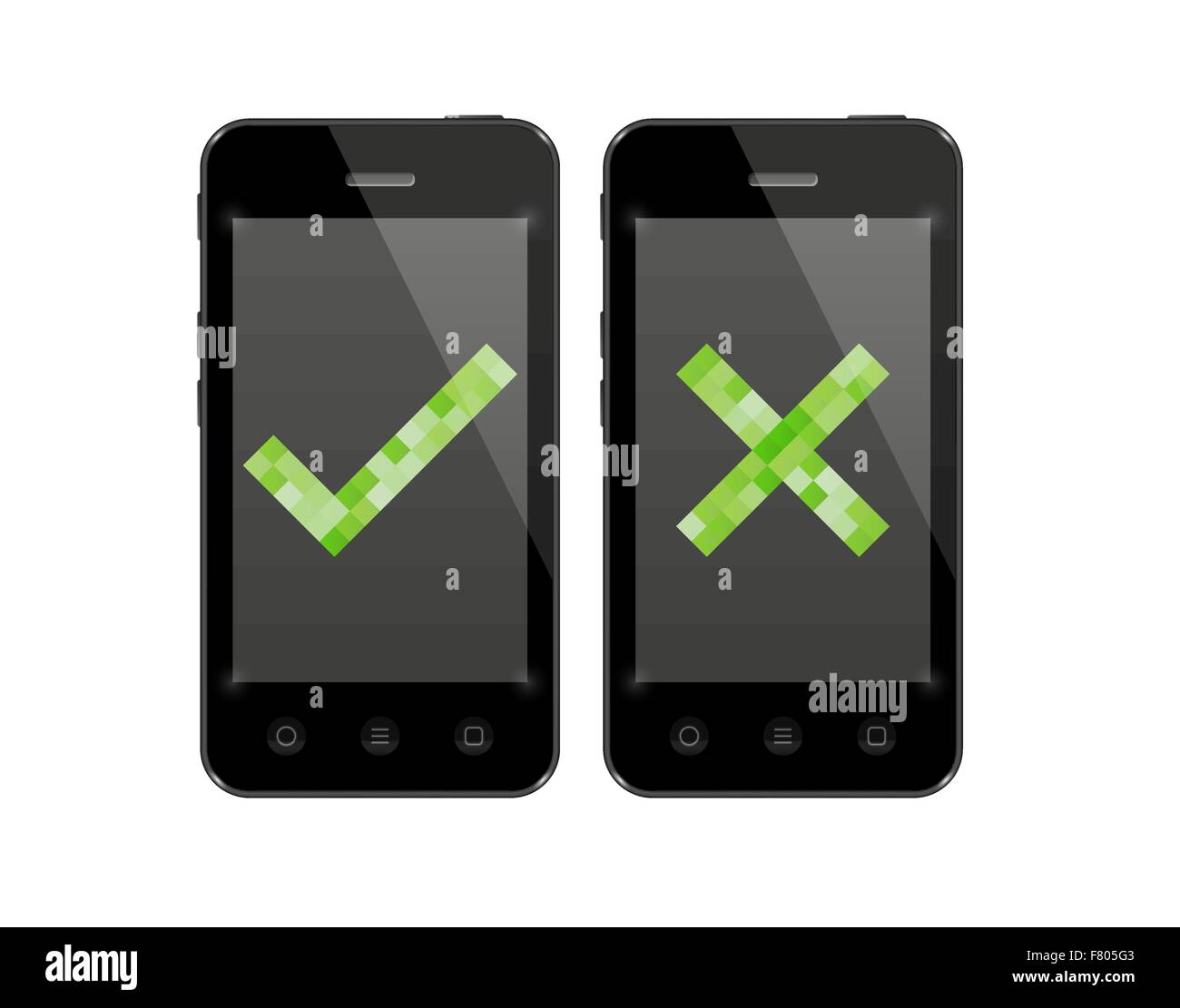 Smartphones mit überprüfen und cross symbol Stock Vektor